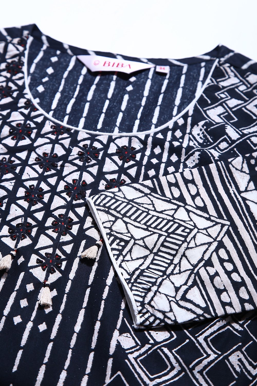 Black Cotton Straight Printed Kurta image number 1