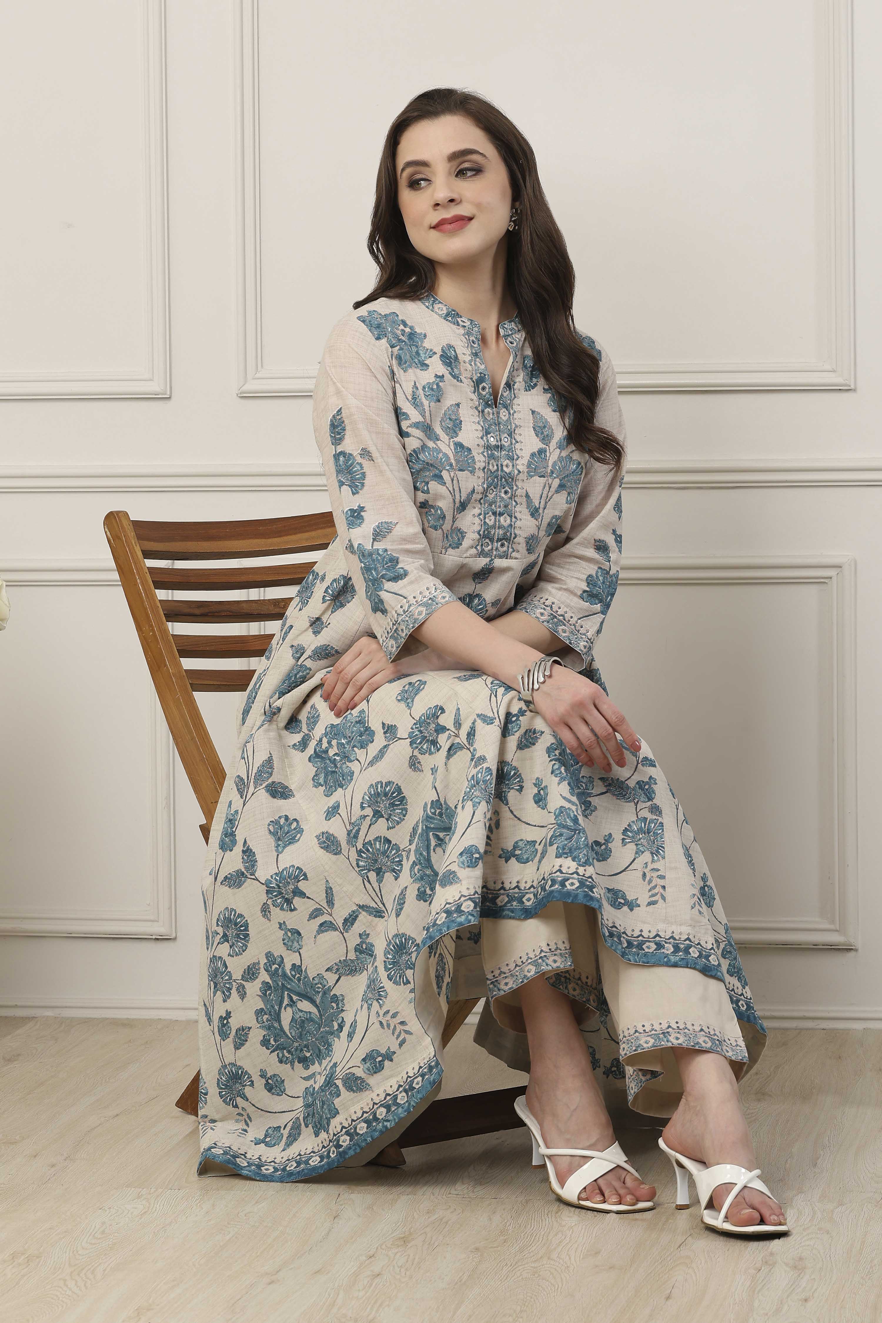 Blue Cotton Anarkali Suit Set image number 0