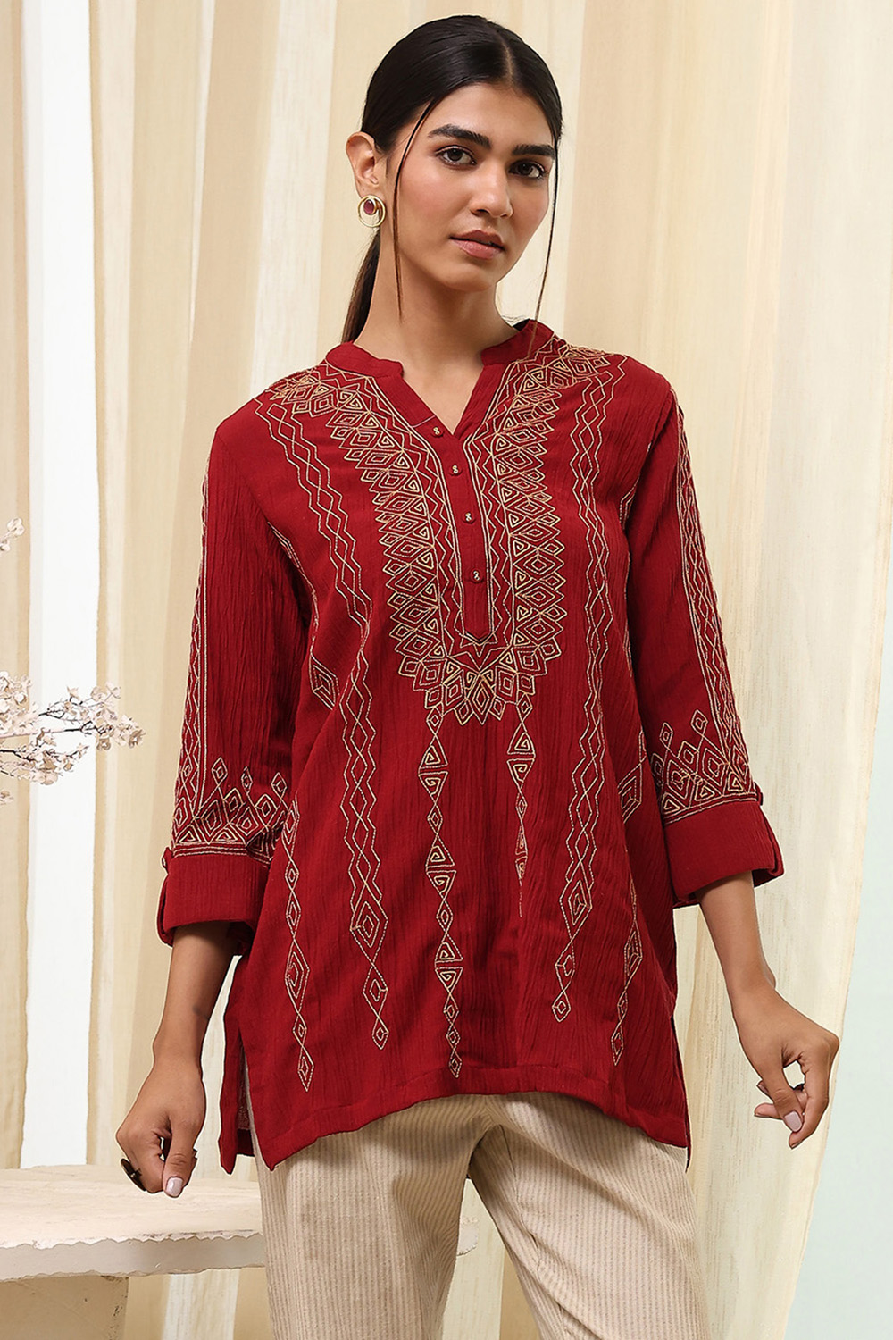 Red Straight Short Kurta image number 5