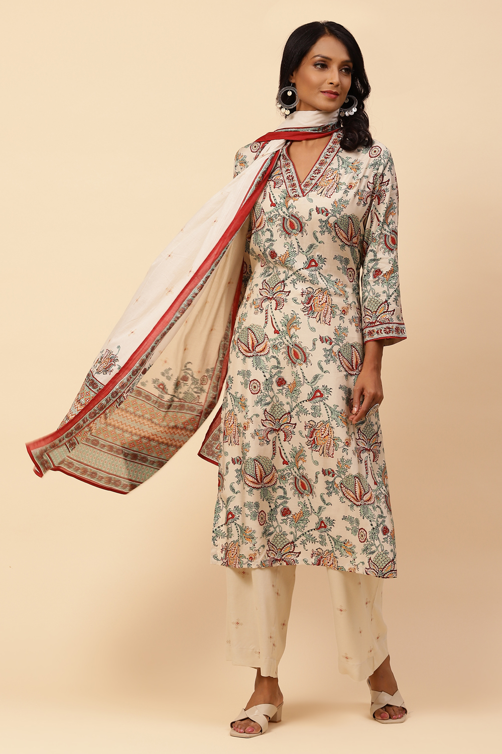 Ecru Straight Modal Straight Kurta Palazzo Suit Set image number 5