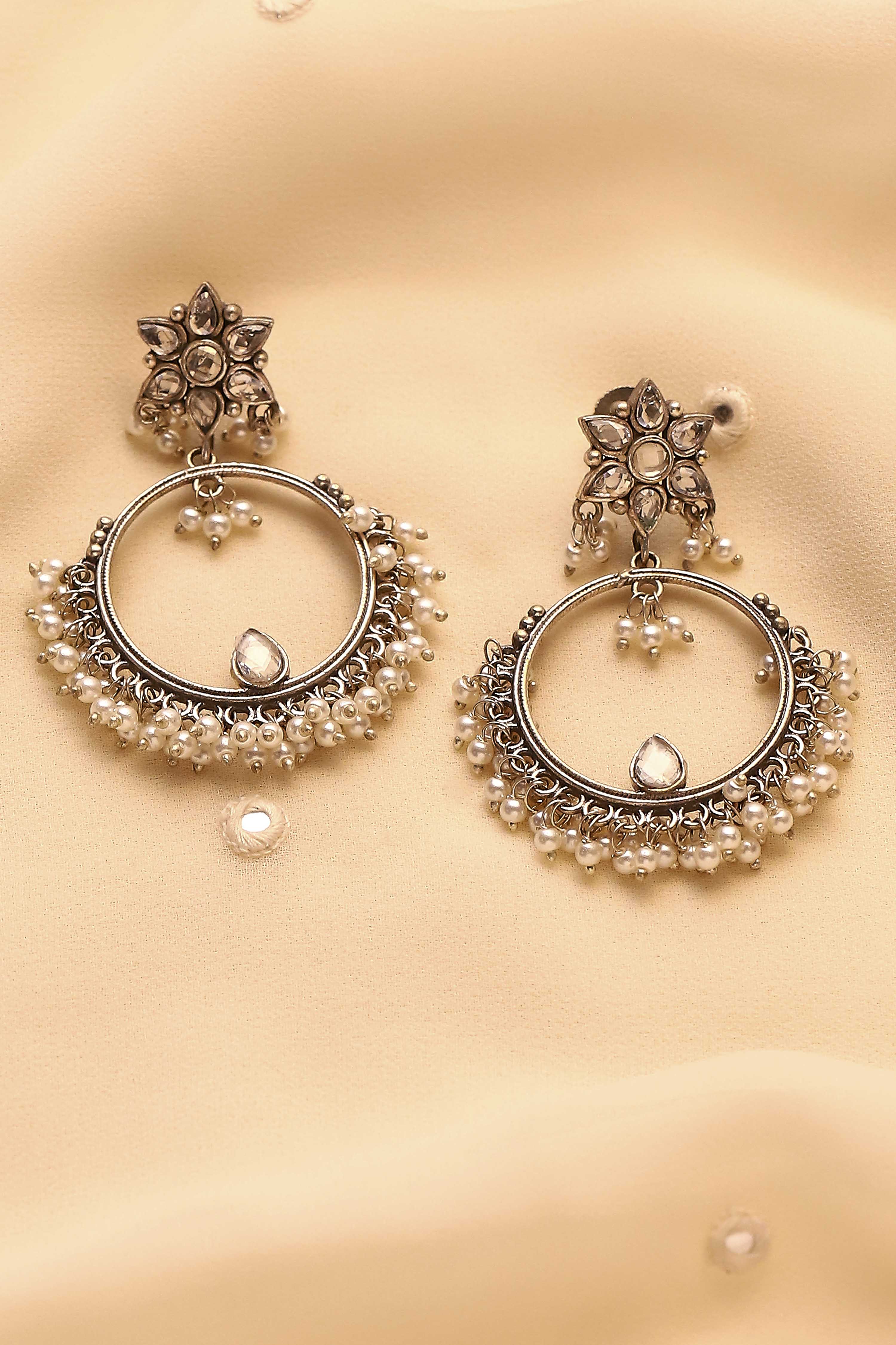 White Brass Oxidised Chaandbali image number 0