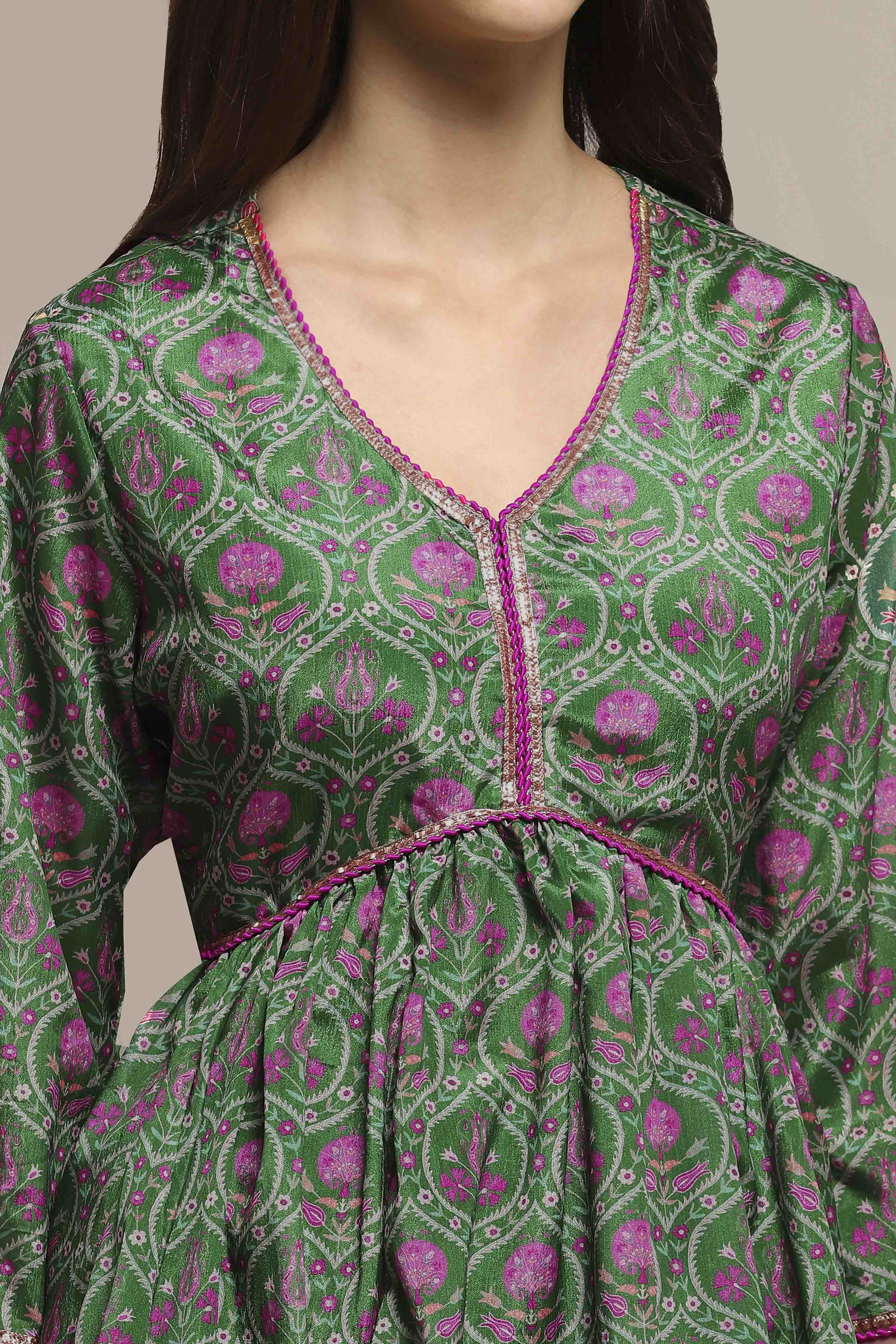 Green Art Silk Gathered Garara Set image number 1