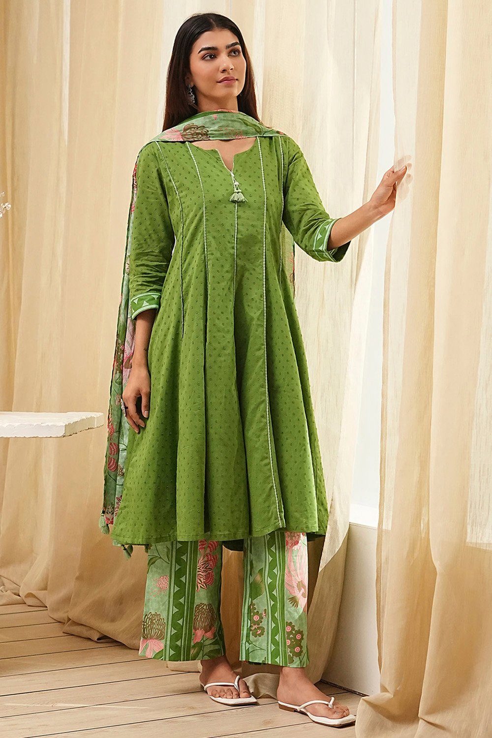 Rust Cotton Yarn-Dyed Kalidar Suit Set image number 6
