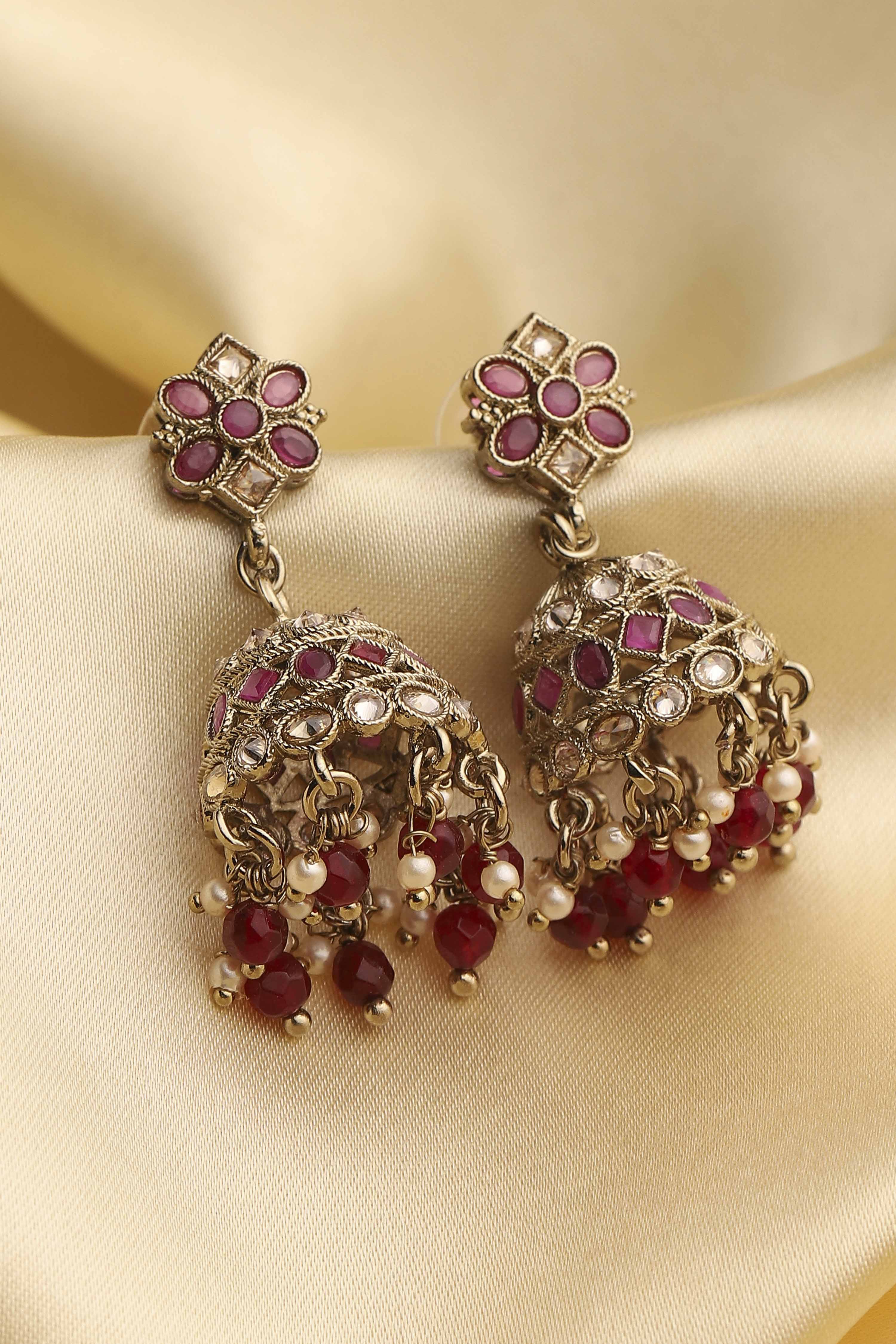 Dark Pink Stone Earrings image number 0
