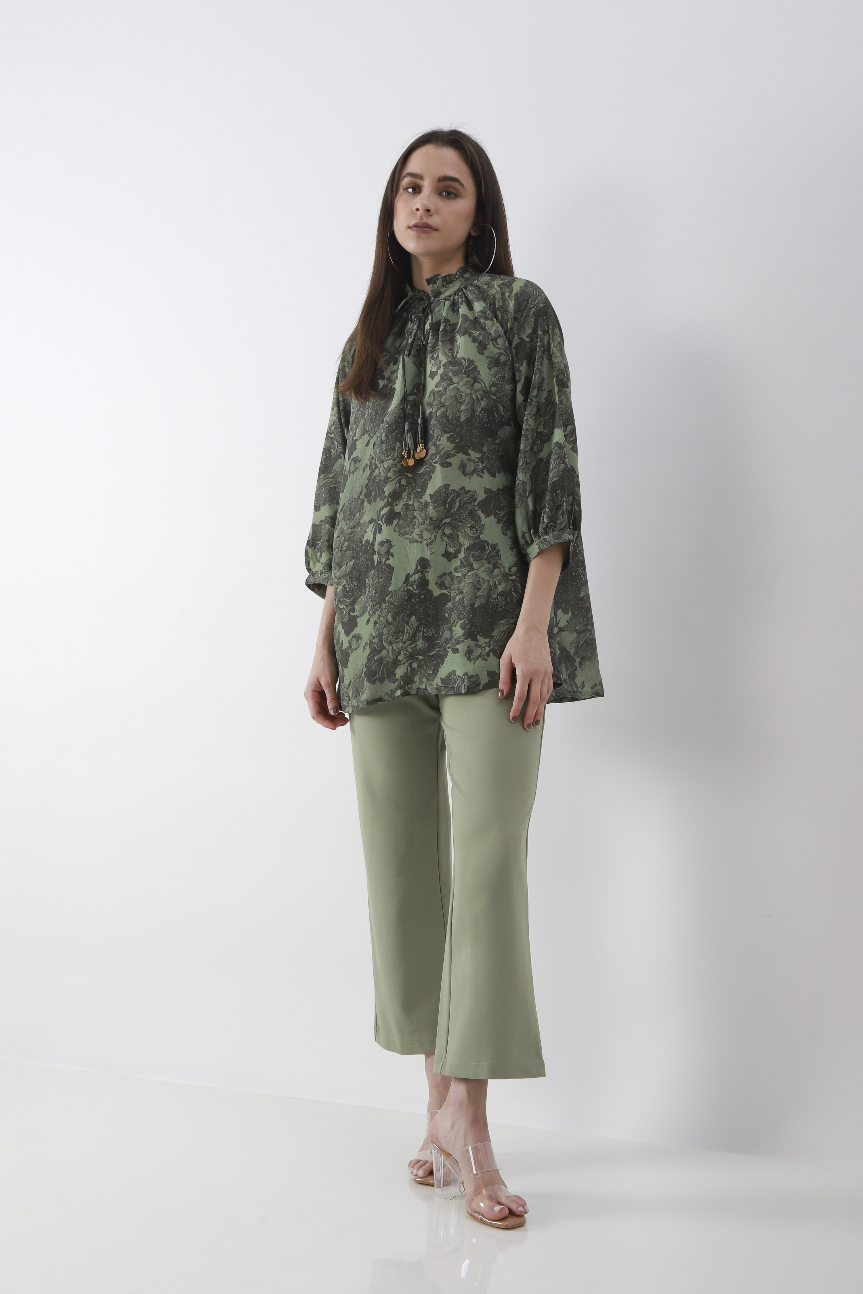 Blue Viscose Blend Wide Leg Pants image number 0