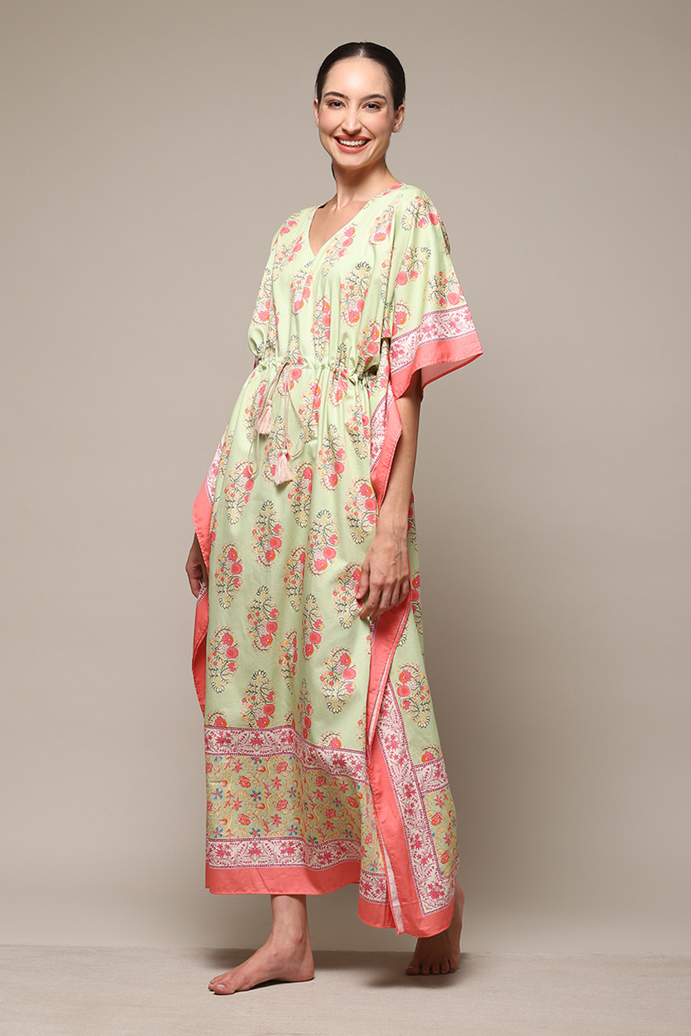 Sea Green Cotton Printed Kaftan image number 2