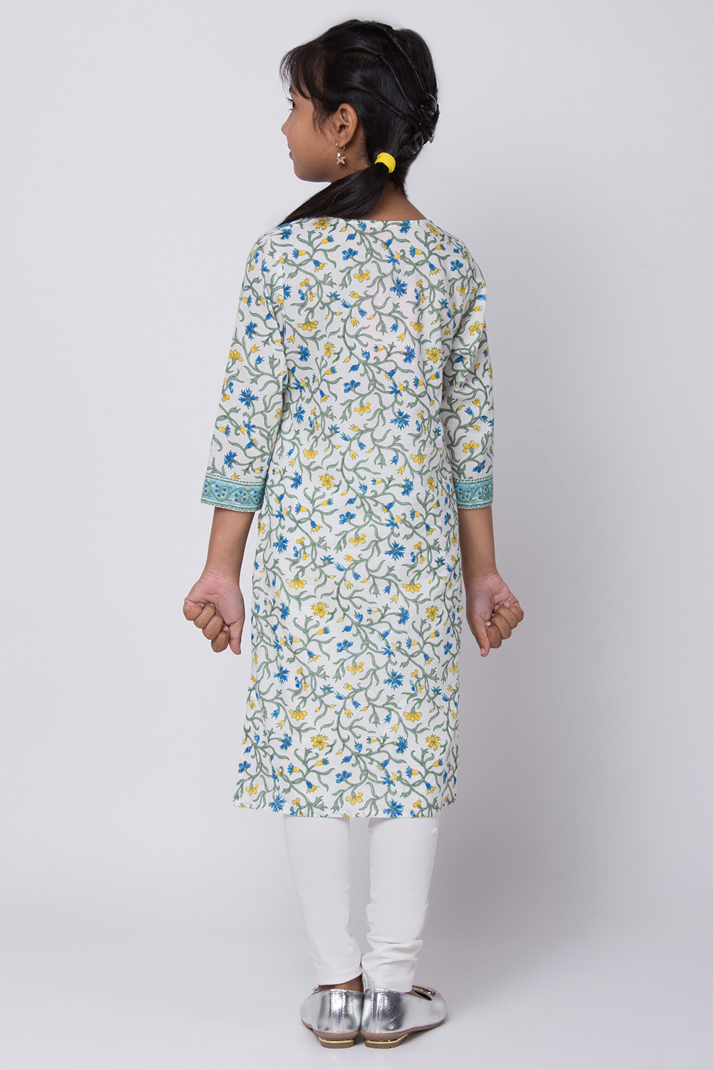 White Cotton Straight Kurta Churidar Suit Set image number 4