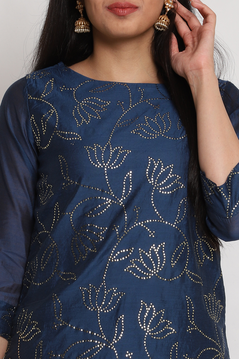 Blue Art Silk Short Yarndyed Kurti image number 1