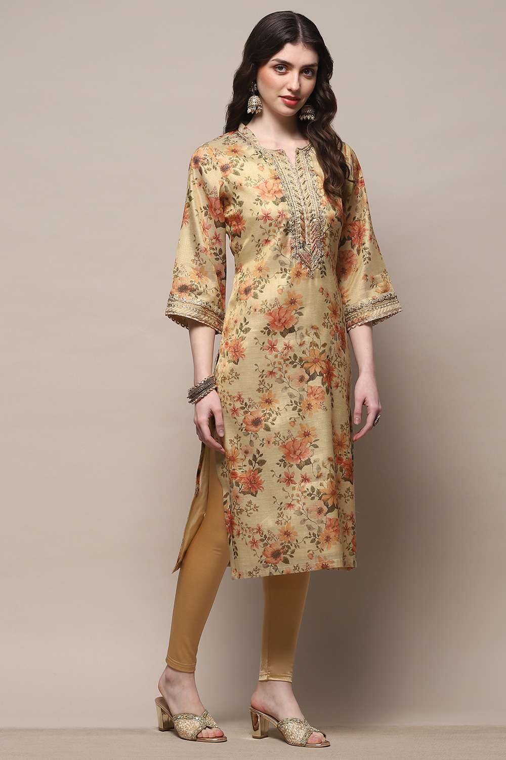 Beige Polyester Straight Kurta image number 4