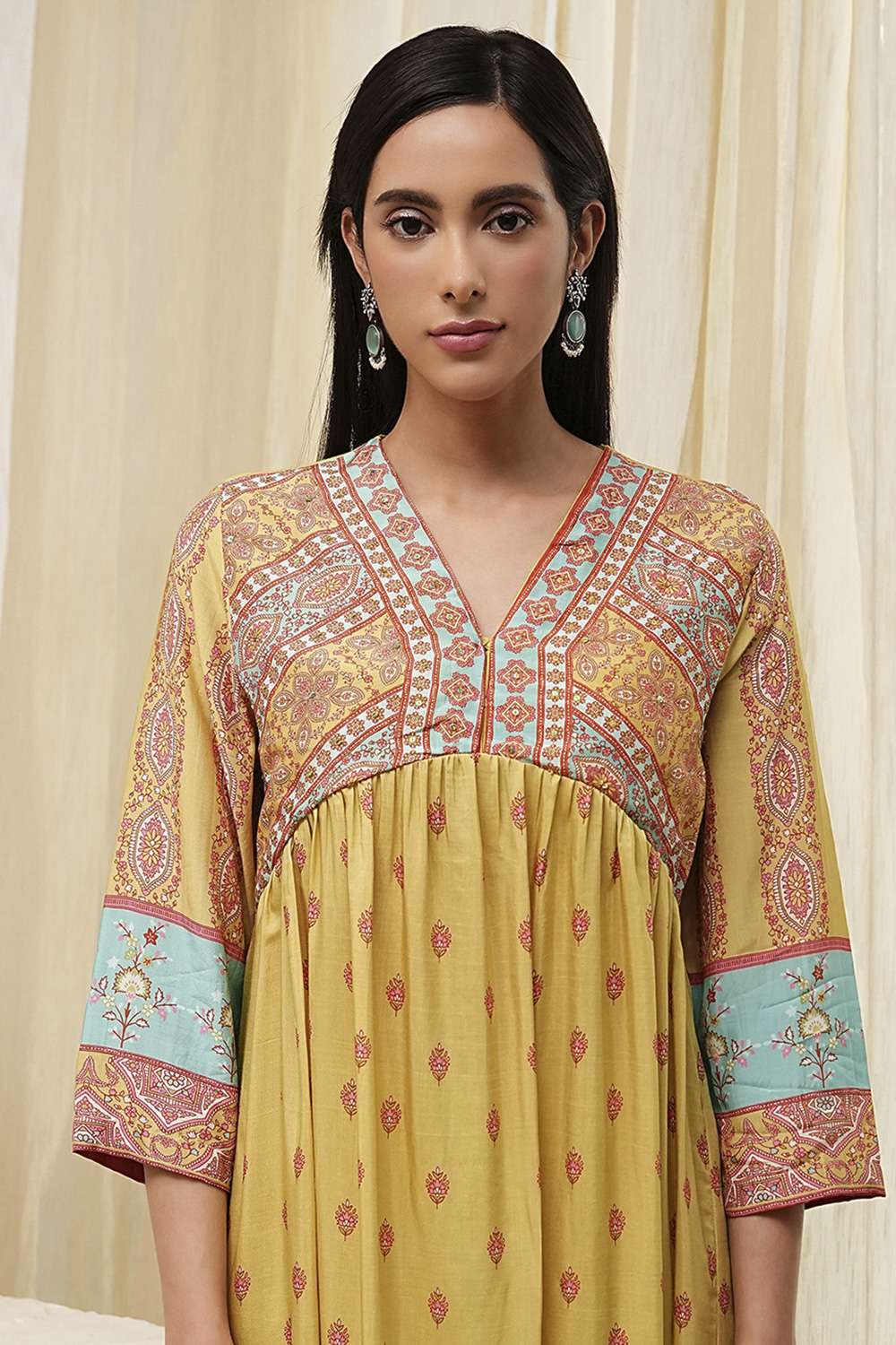 Green Modal Blend Gathered Printed Fusion Set image number 1