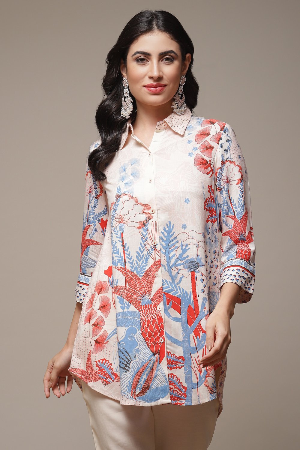 Coral Rayon Printed Shirt image number 1