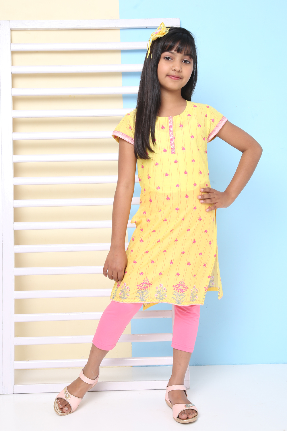 Yellow Cotton Straight Printed Kurta image number 2