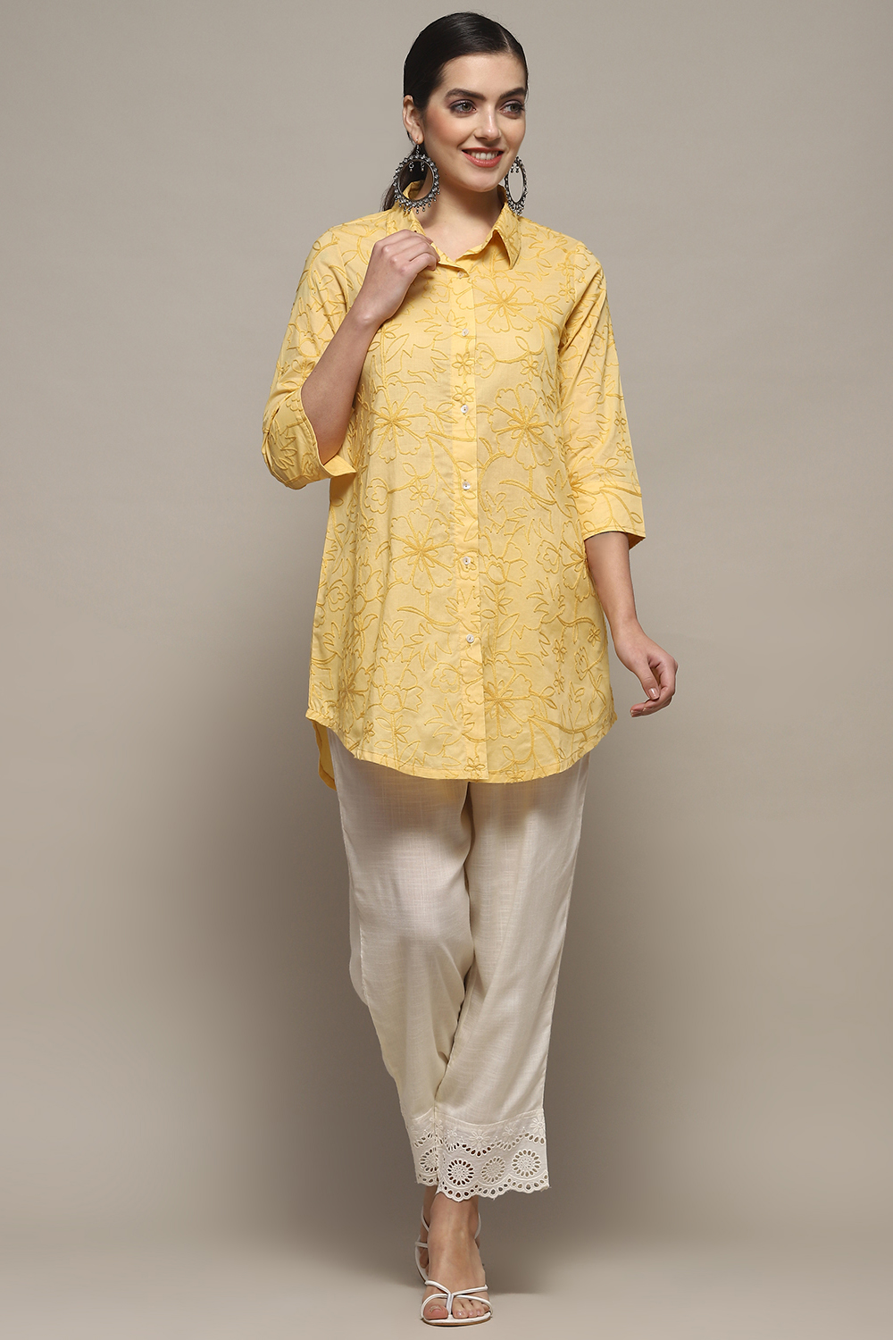 White Cotton Straight Kurti image number 0