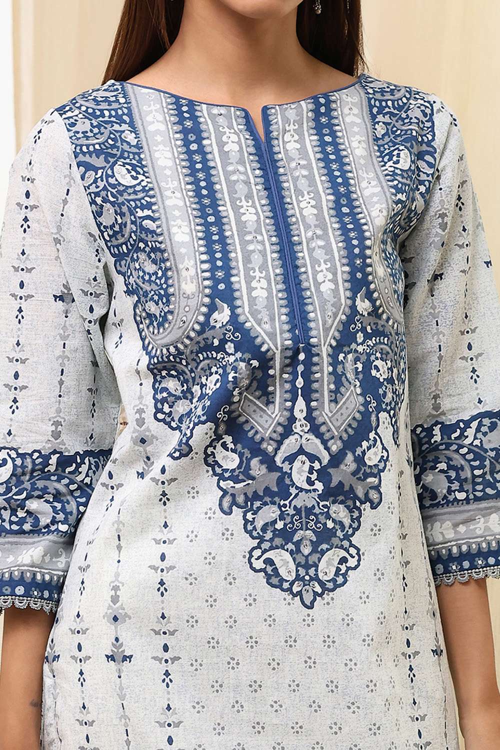 Blue Cotton Straight Printed Kurta image number 1