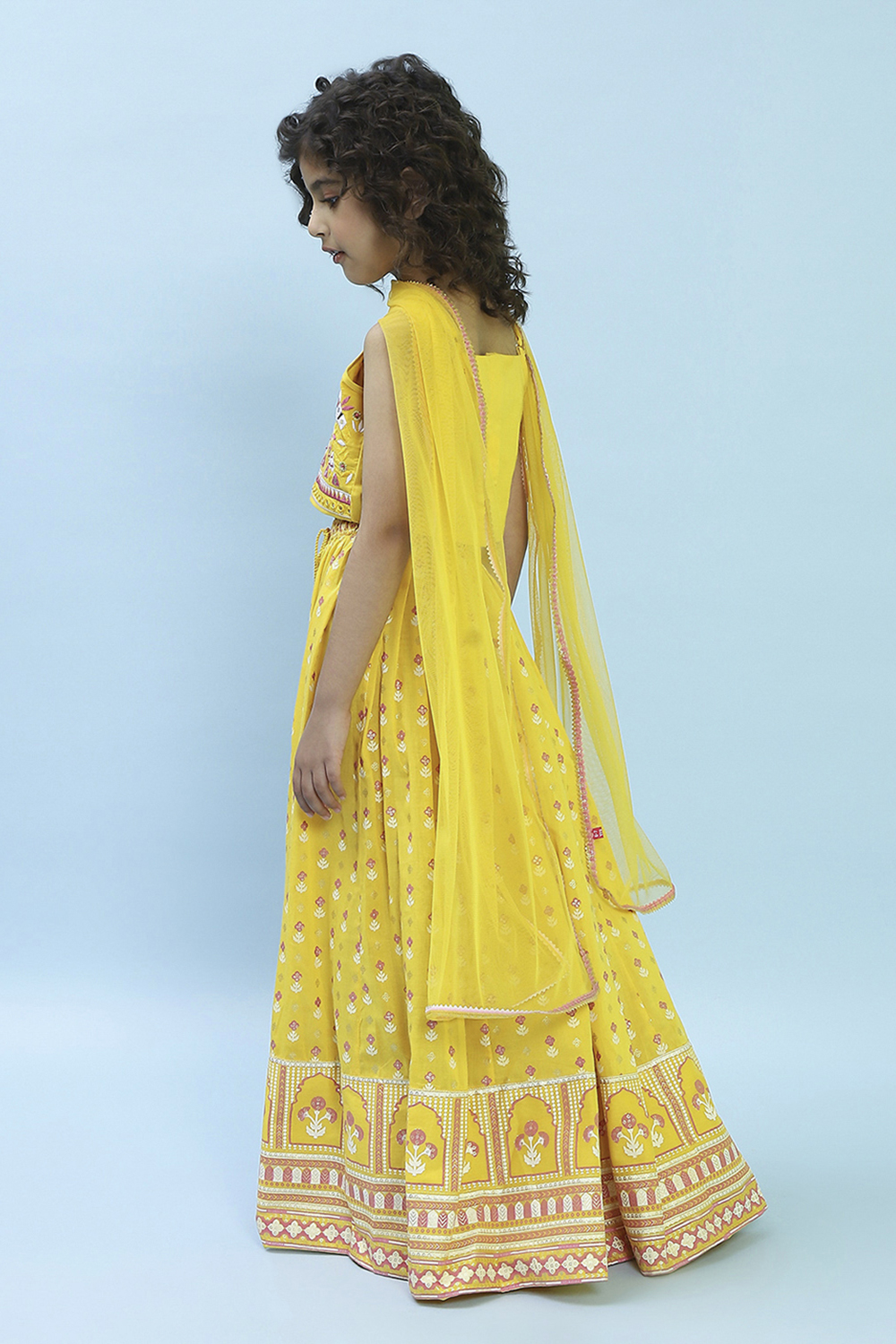 Yellow Cotton Printed Regular Lehenga Set image number 4