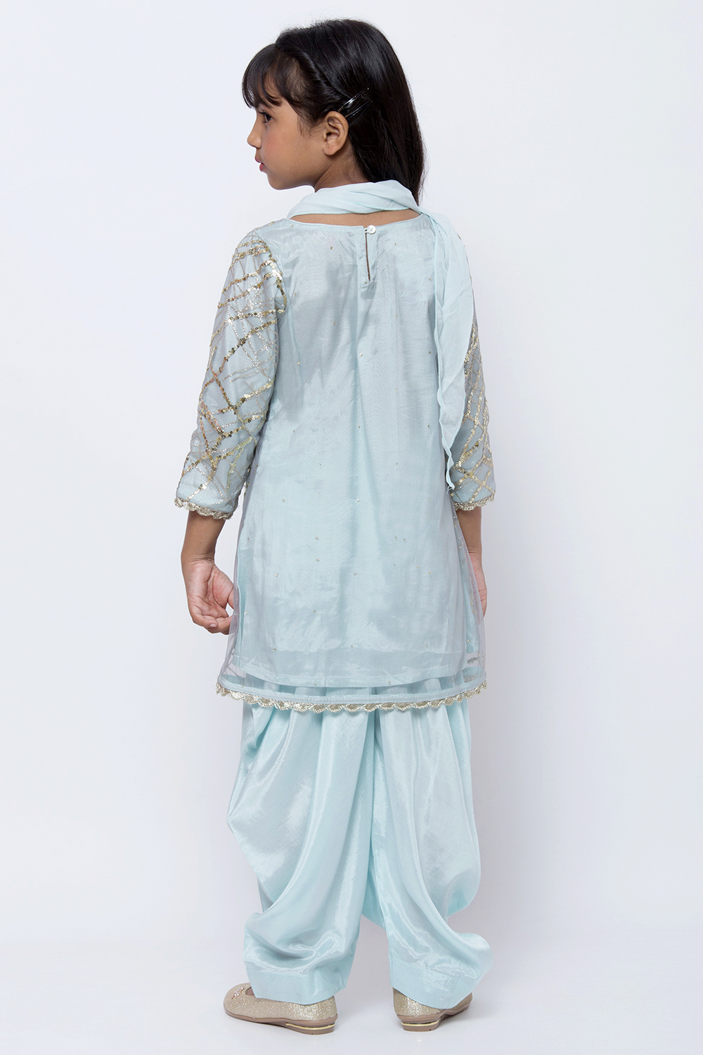 Sky Blue Nylon Straight Kurta Regular Pant Suit Set image number 4