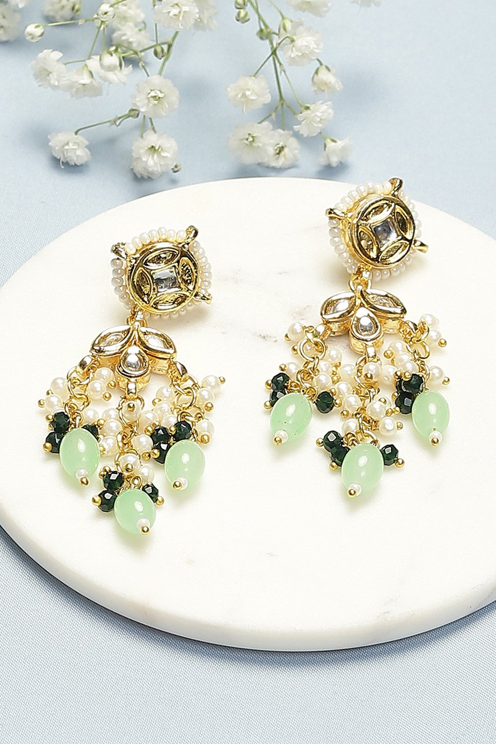 Mint Green Kundan Earrings image number 0