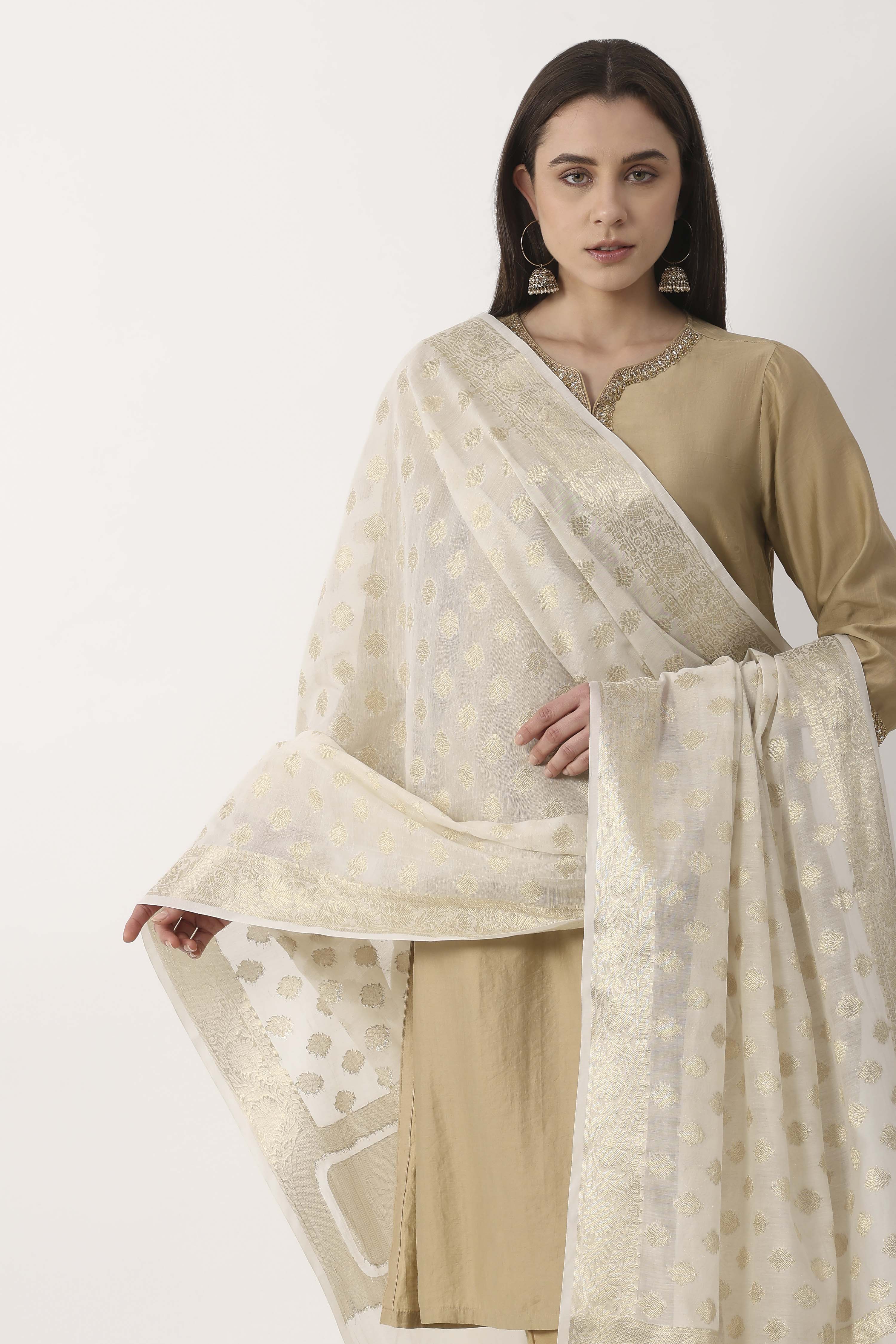 White Art Silk Dupatta image number 1