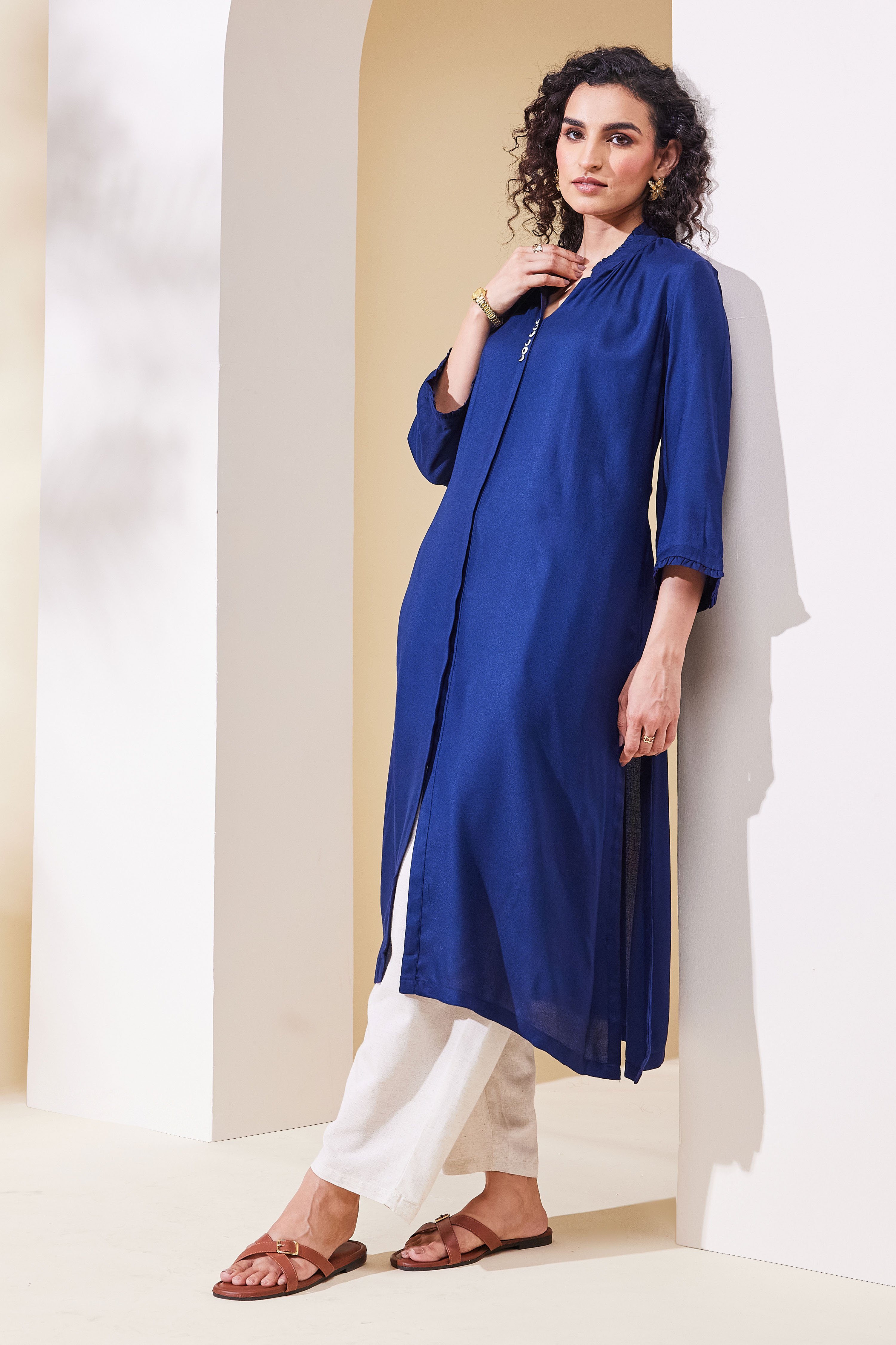 Blue Viscose Rayon Straight Kurta image number 0