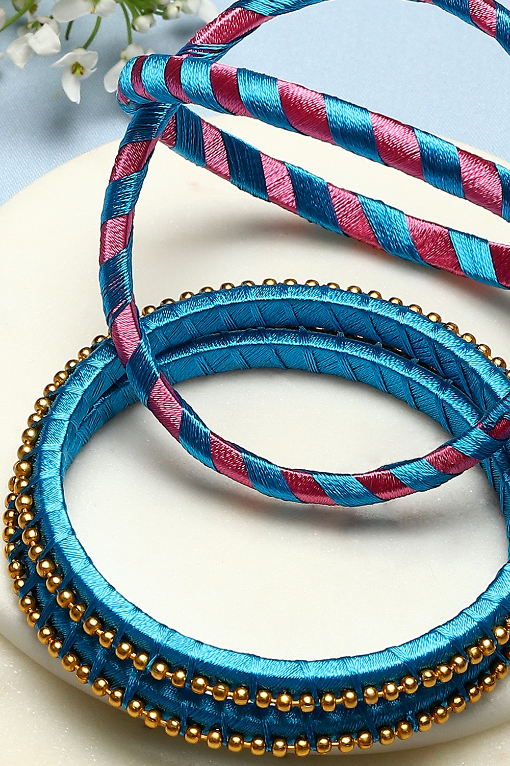 Pink & Blue Plastic-Thread Bangles image number 1