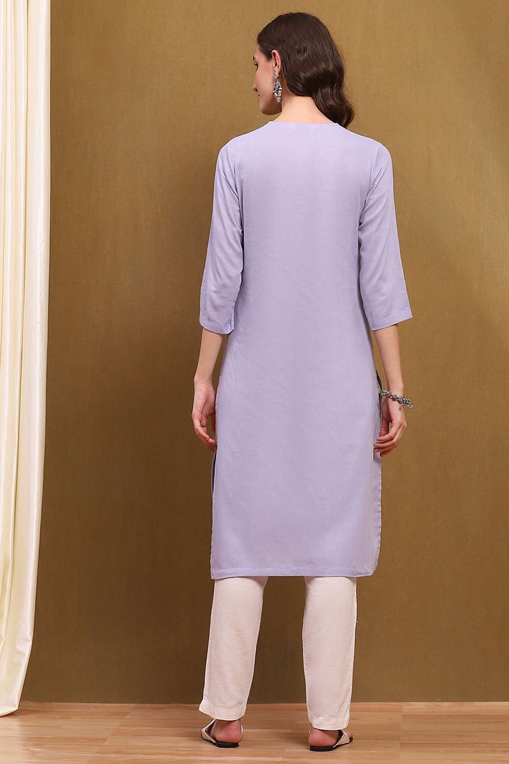Green Cotton Blend Solid Straight Kurta image number 3