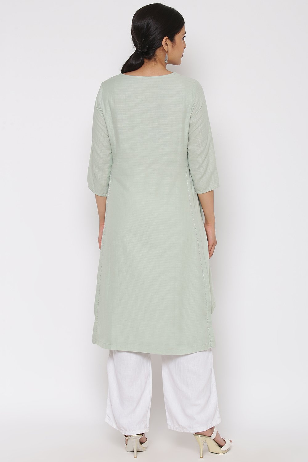 Mint Green Cotton Straight Kurta image number 5