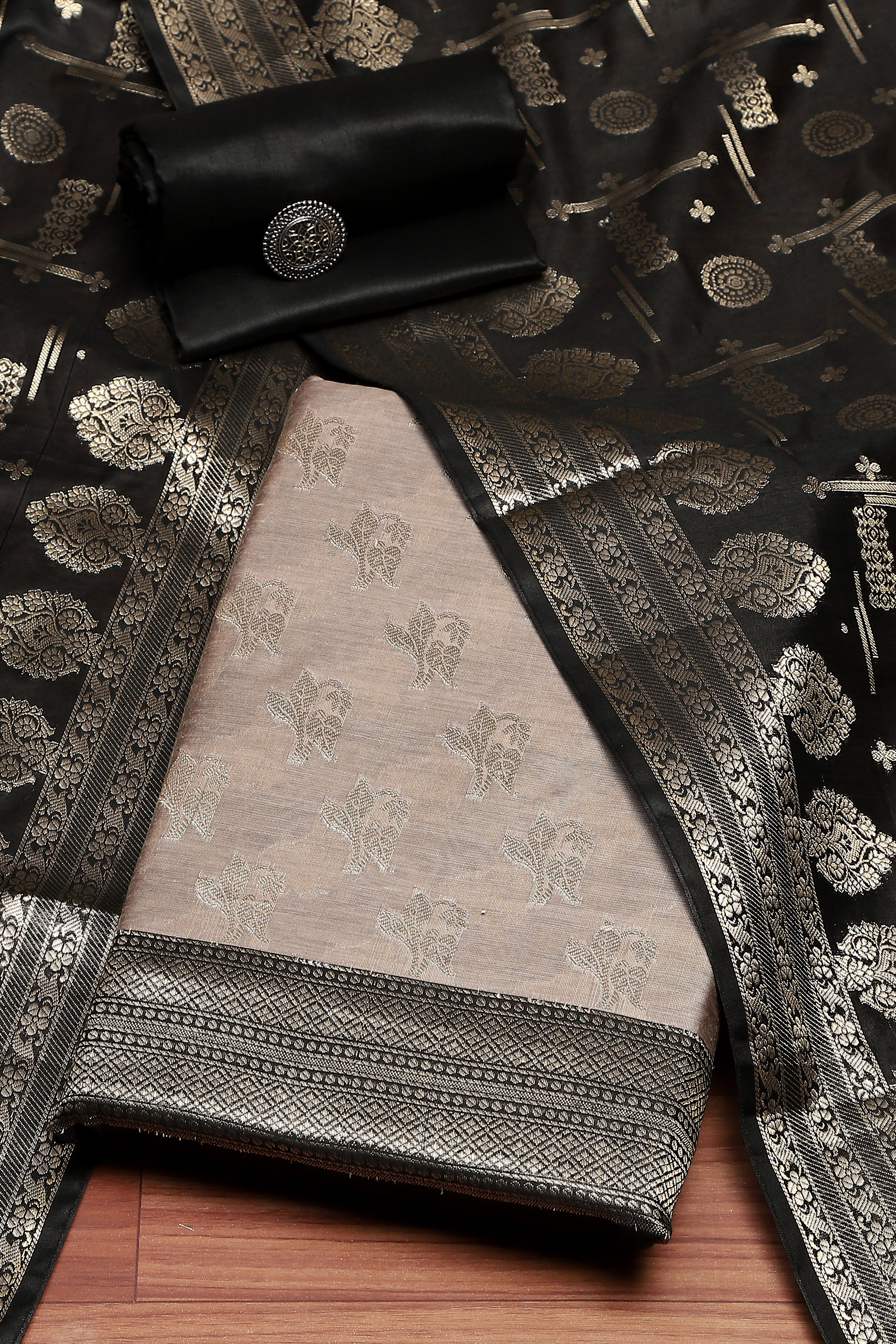 Sage Green Cotton Printed Embroidered Unstitched Suit Set image number 0
