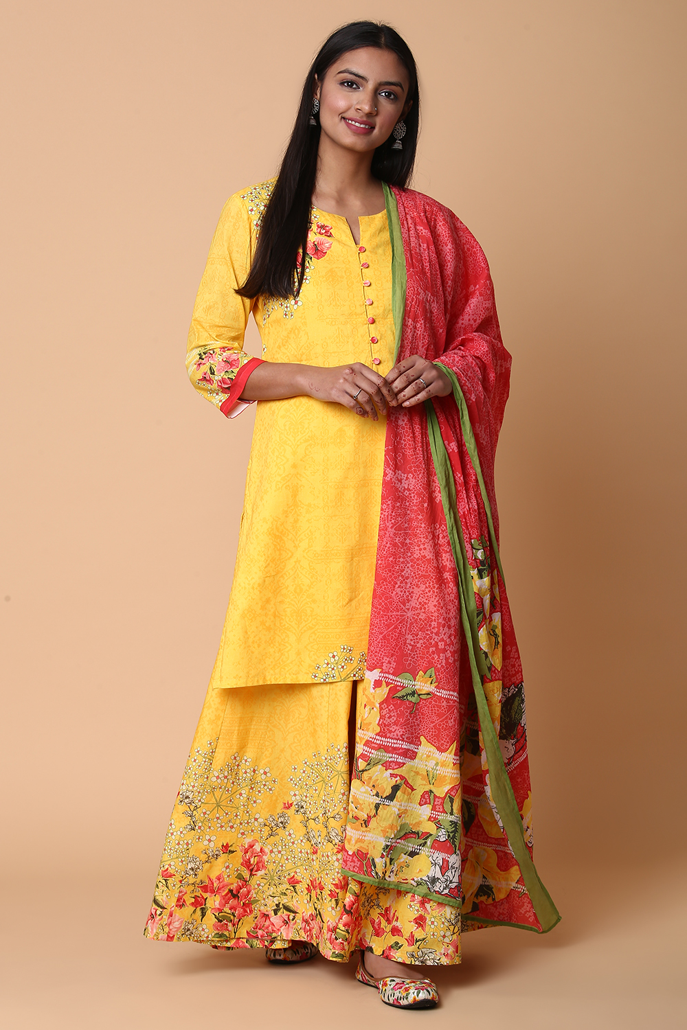 Yellow Cotton Sharara Kurta Sharara Suit Set image number 6