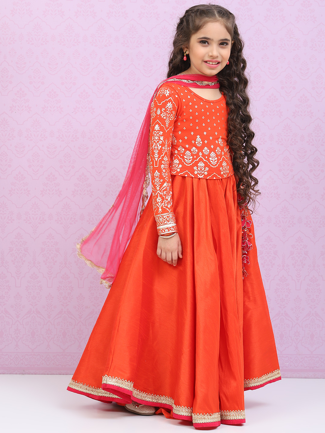 Orange Viscose Blend Lehenga Set image number 6