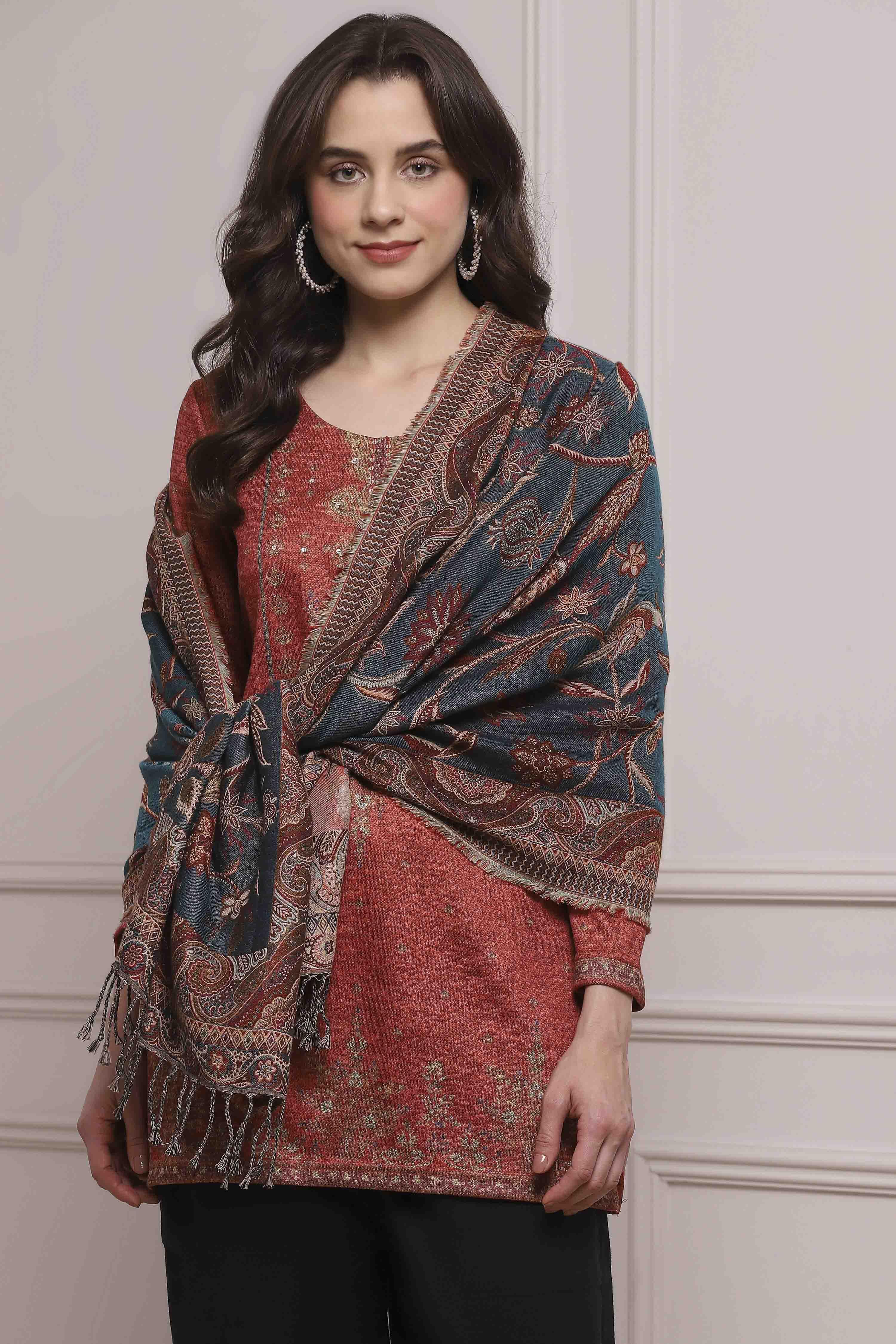 Black Cotton Blend Yarndyed Stole image number 2