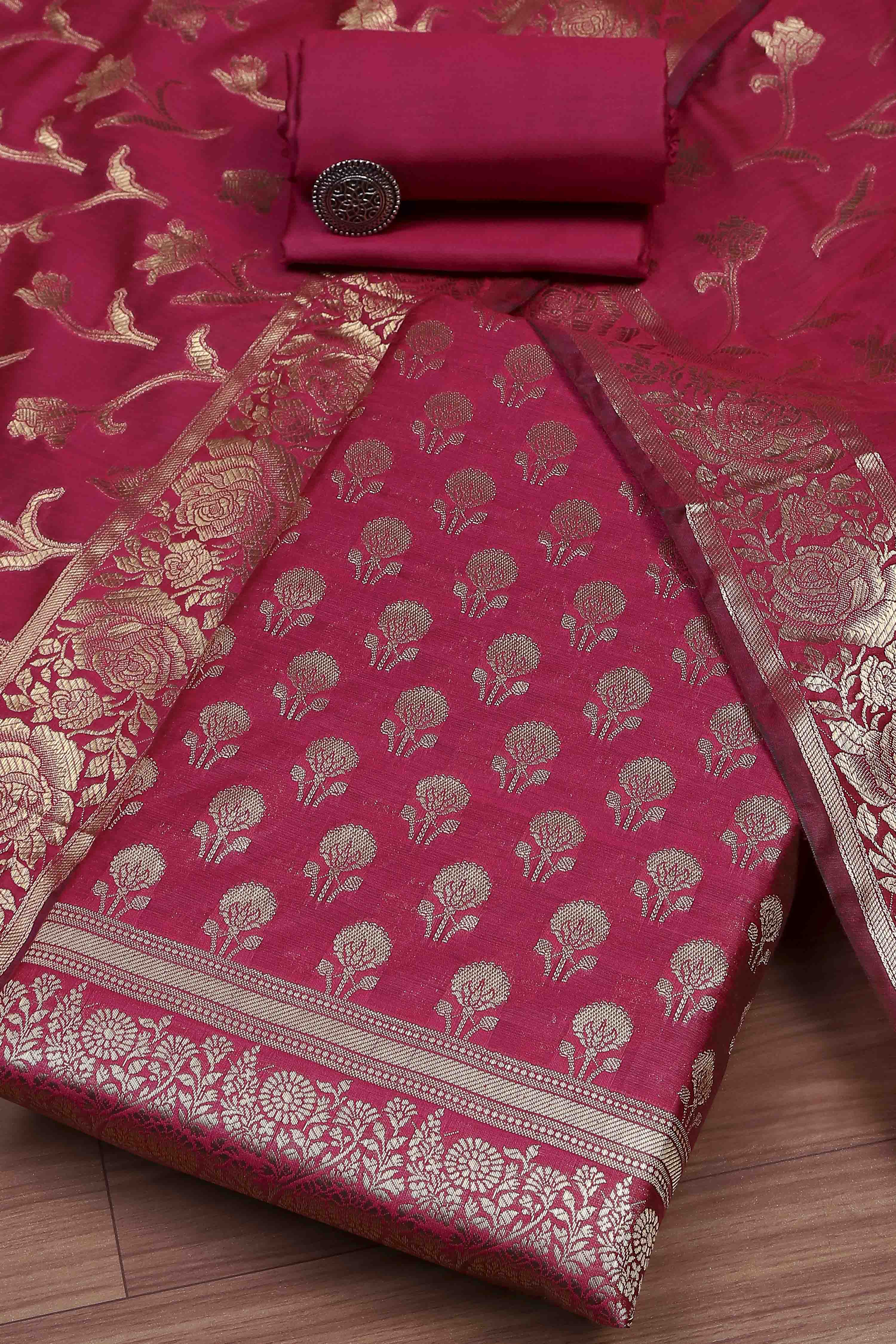 Teal Banarasi Chanderi Banarasi Print Unstitched Suit Set image number 0