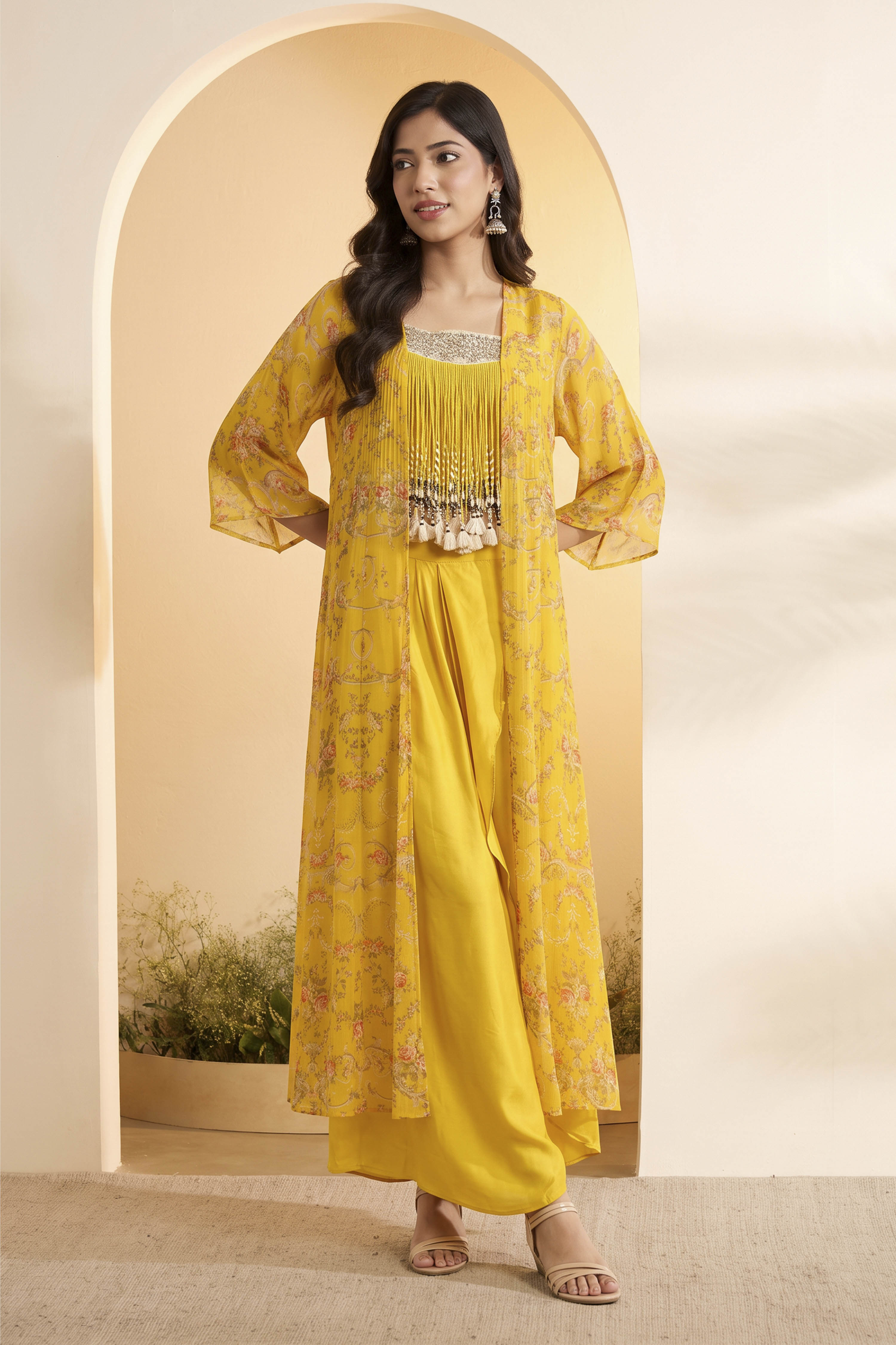Yellow Crepe Regular Lehenga Set image number 0