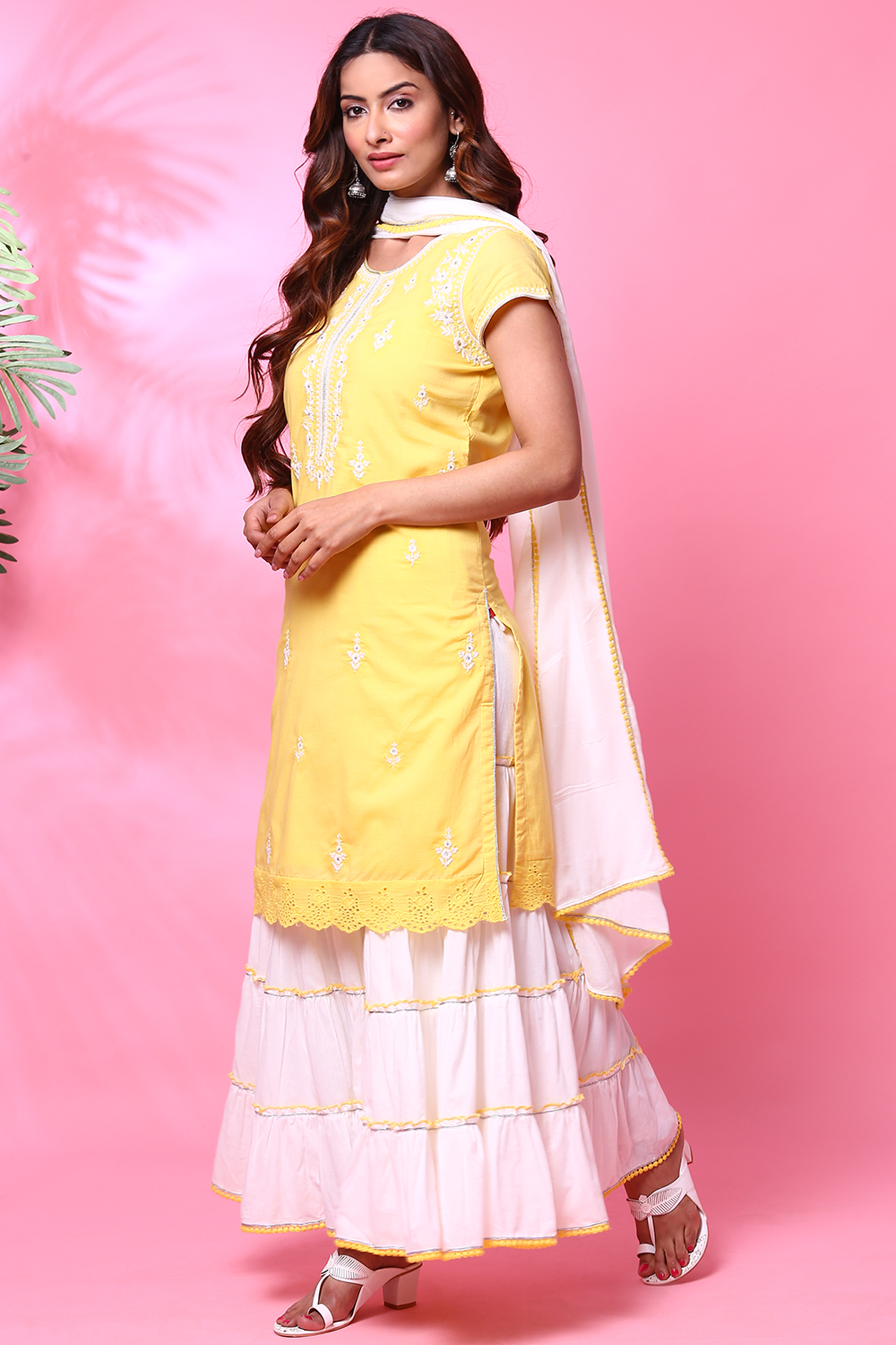 Yellow Cotton Sharara Kurta Sharara Suit Set image number 5