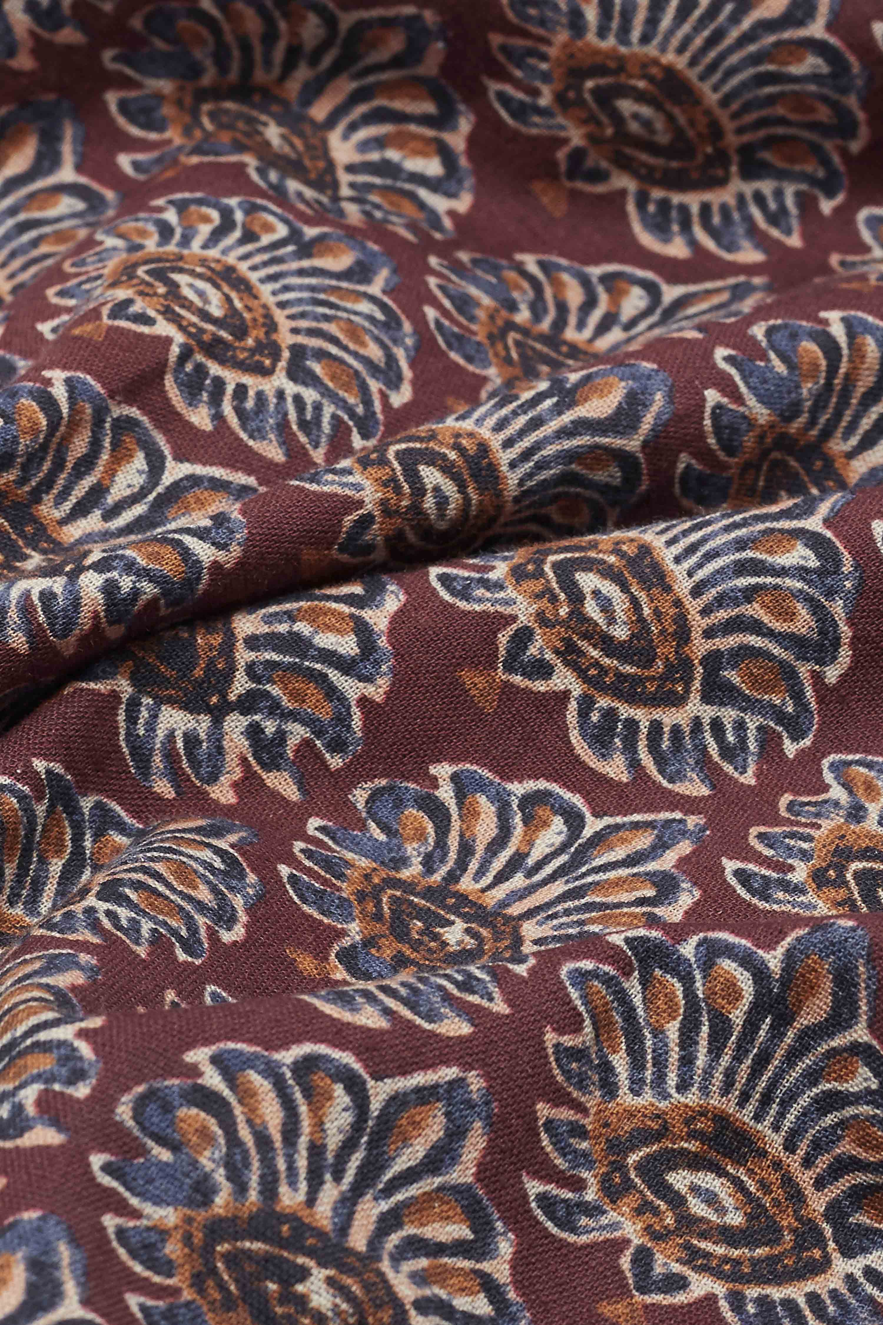 Maroon Cotton Printed Smocked Dress image number 2