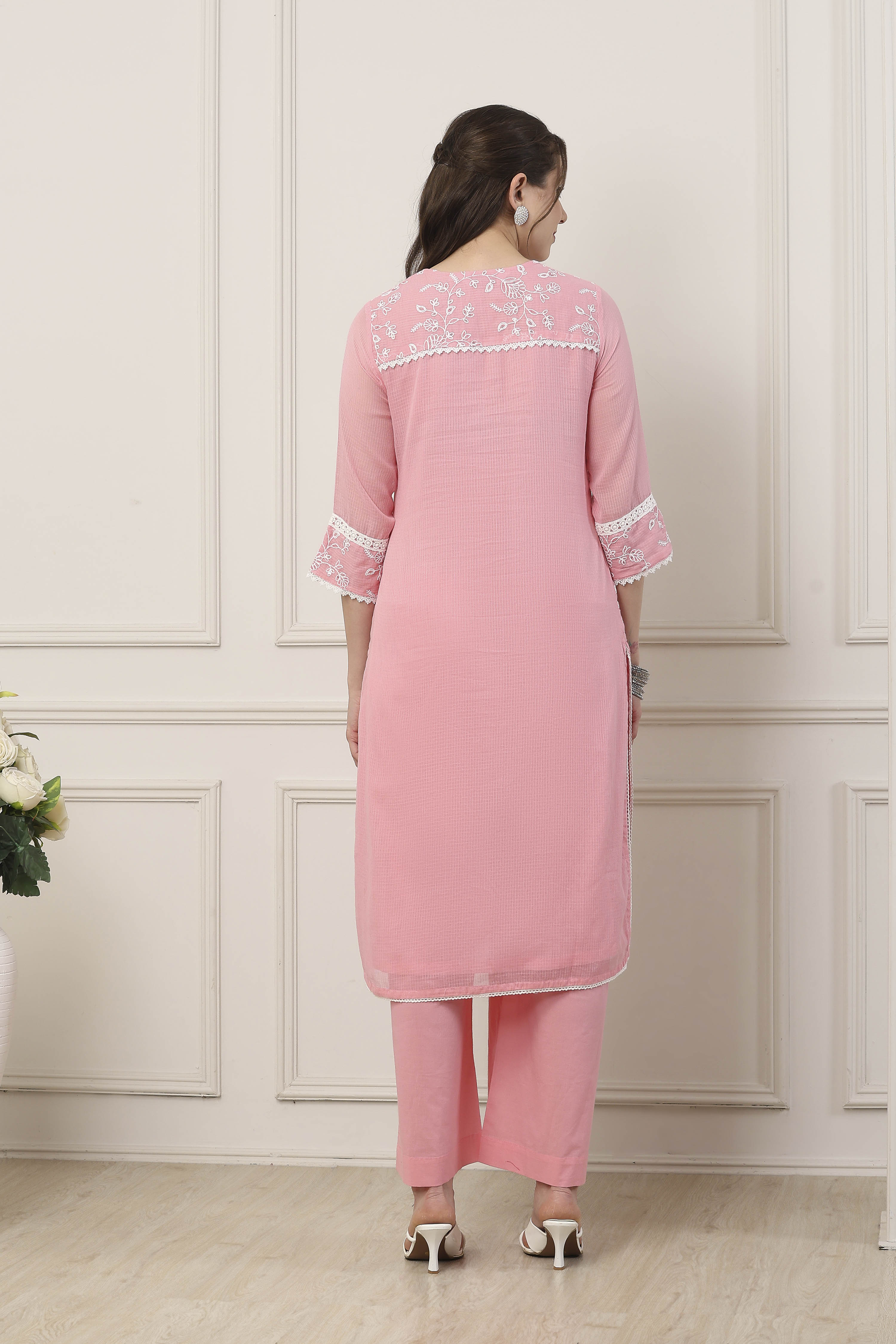 Blue Cotton Straight Suit Set image number 4