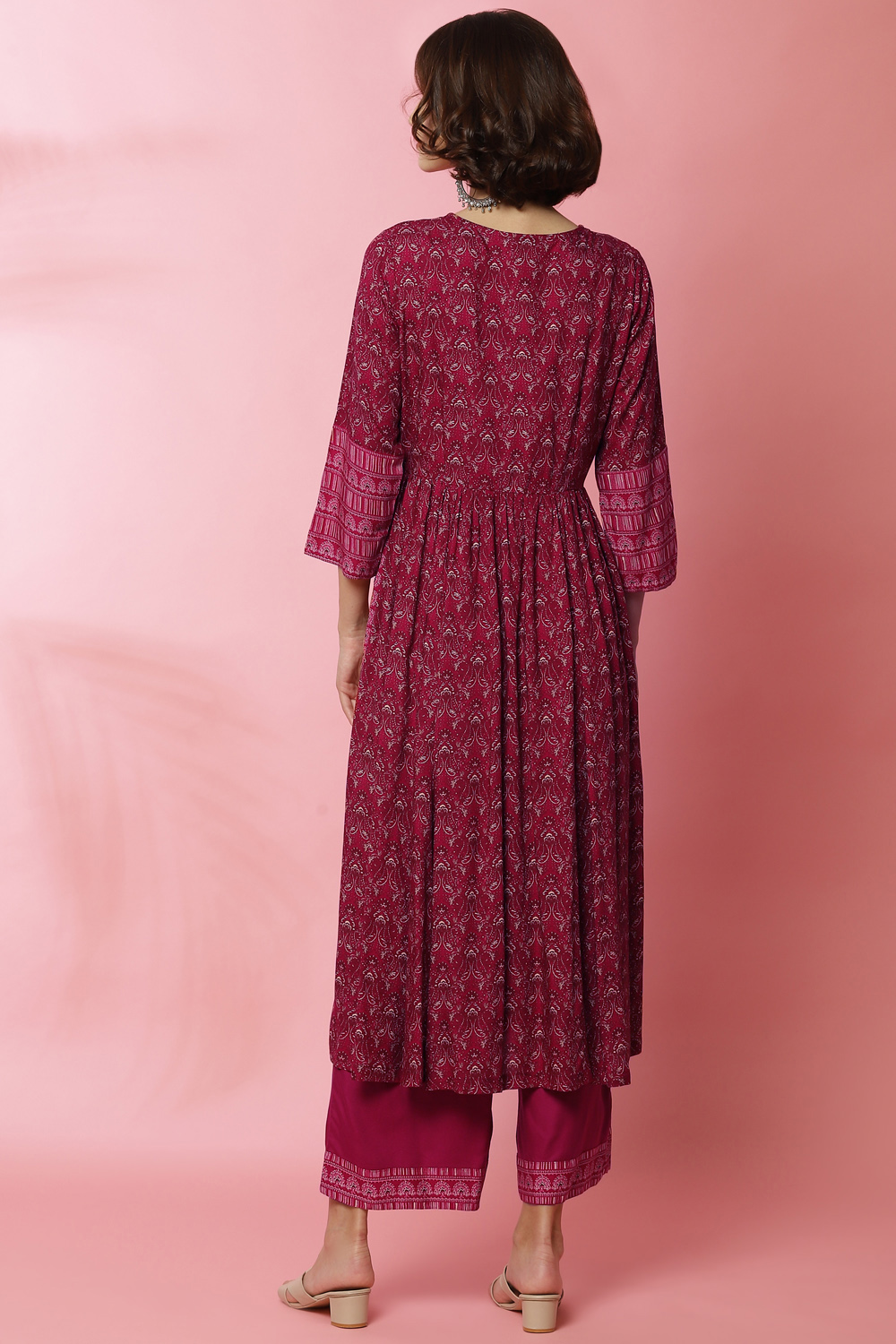 Magenta Rayon Flared Kurta Palazzo Suit Set image number 7