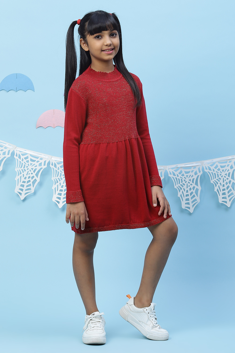 Cherry Red Flared Cotton Dress image number 3