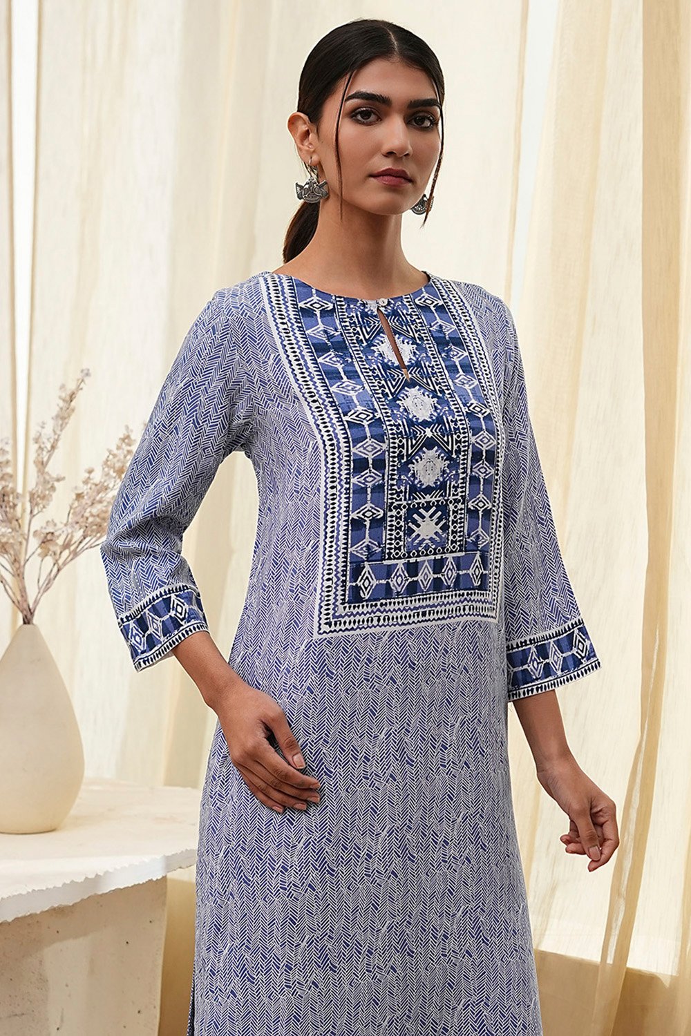 Beige Printed Straight Kurta image number 1