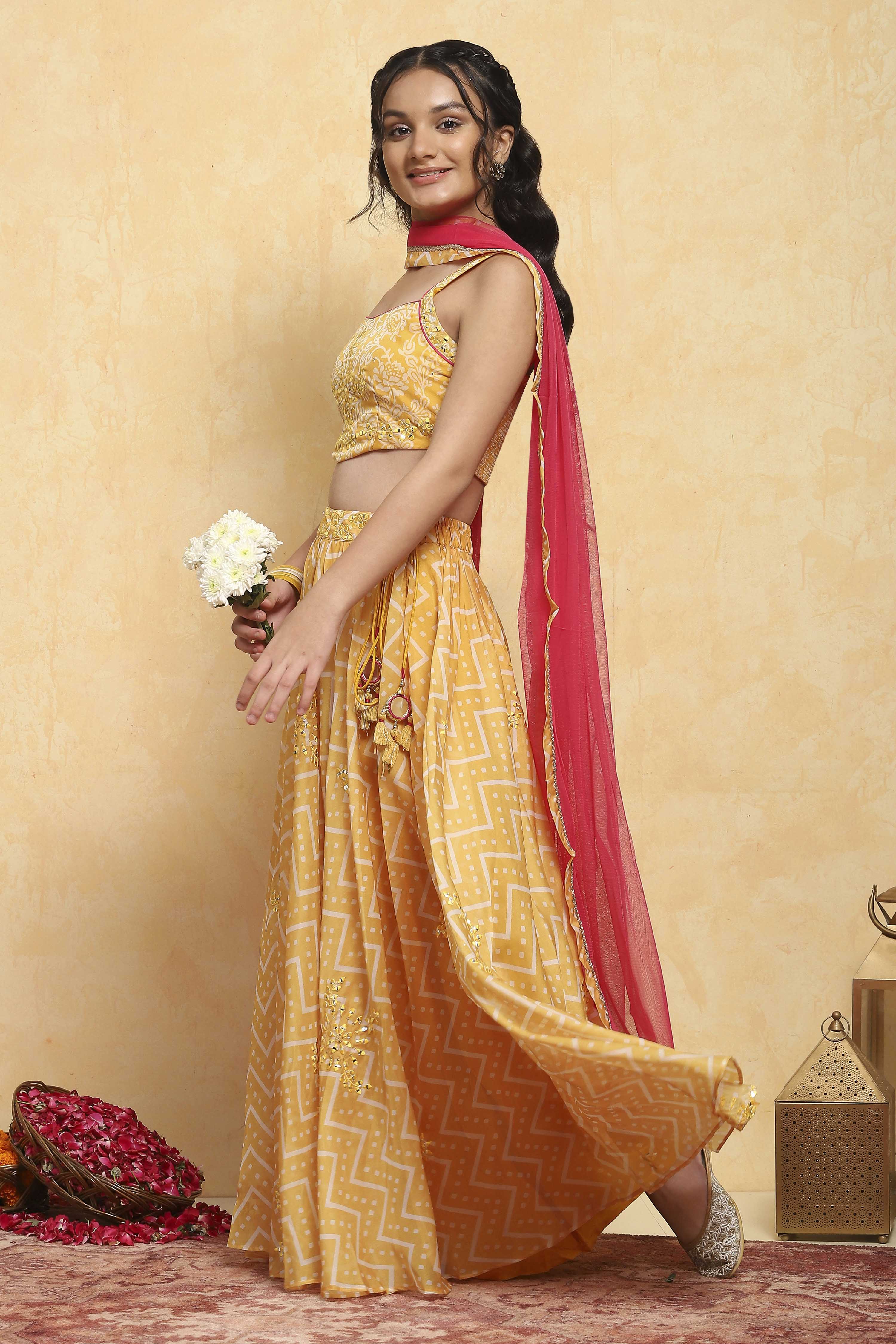 Yellow Polyester Lehenga Set image number 3
