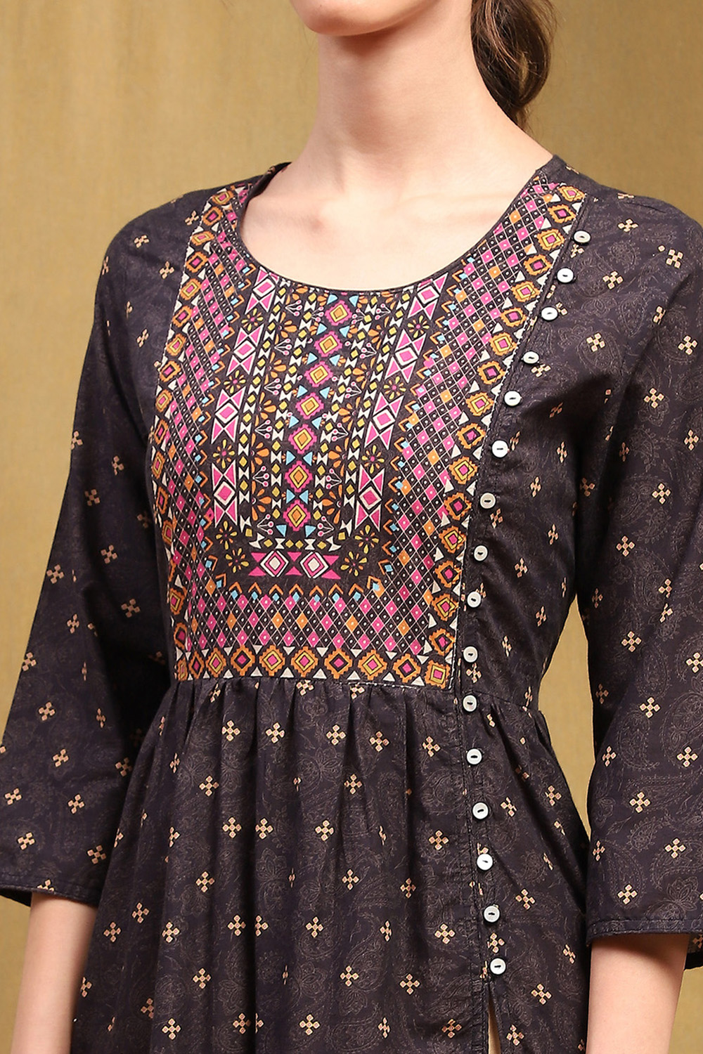 Black Cotton Printed Kurta image number 4