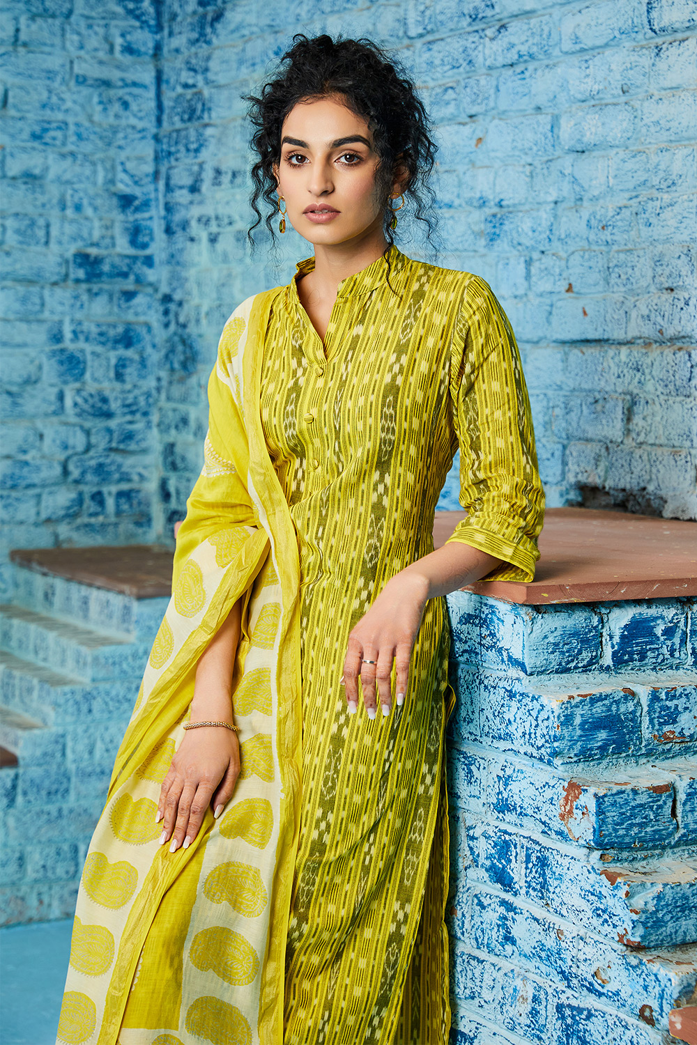 Buy Yellow Cotton Unstitched Suit set Online at Biba India