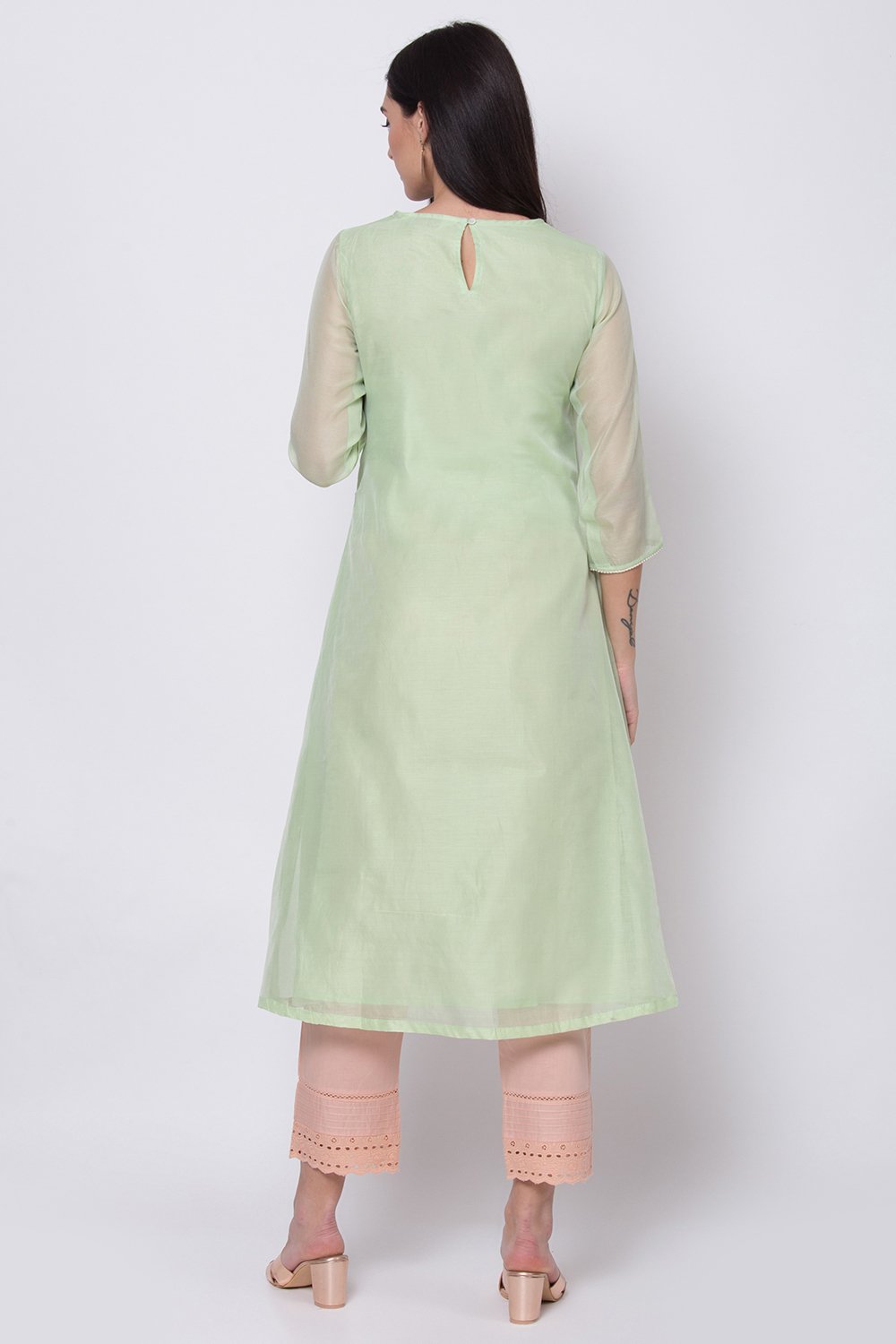 Mint Green Poly Cotton A-Line Yarndyed Kurta image number 4