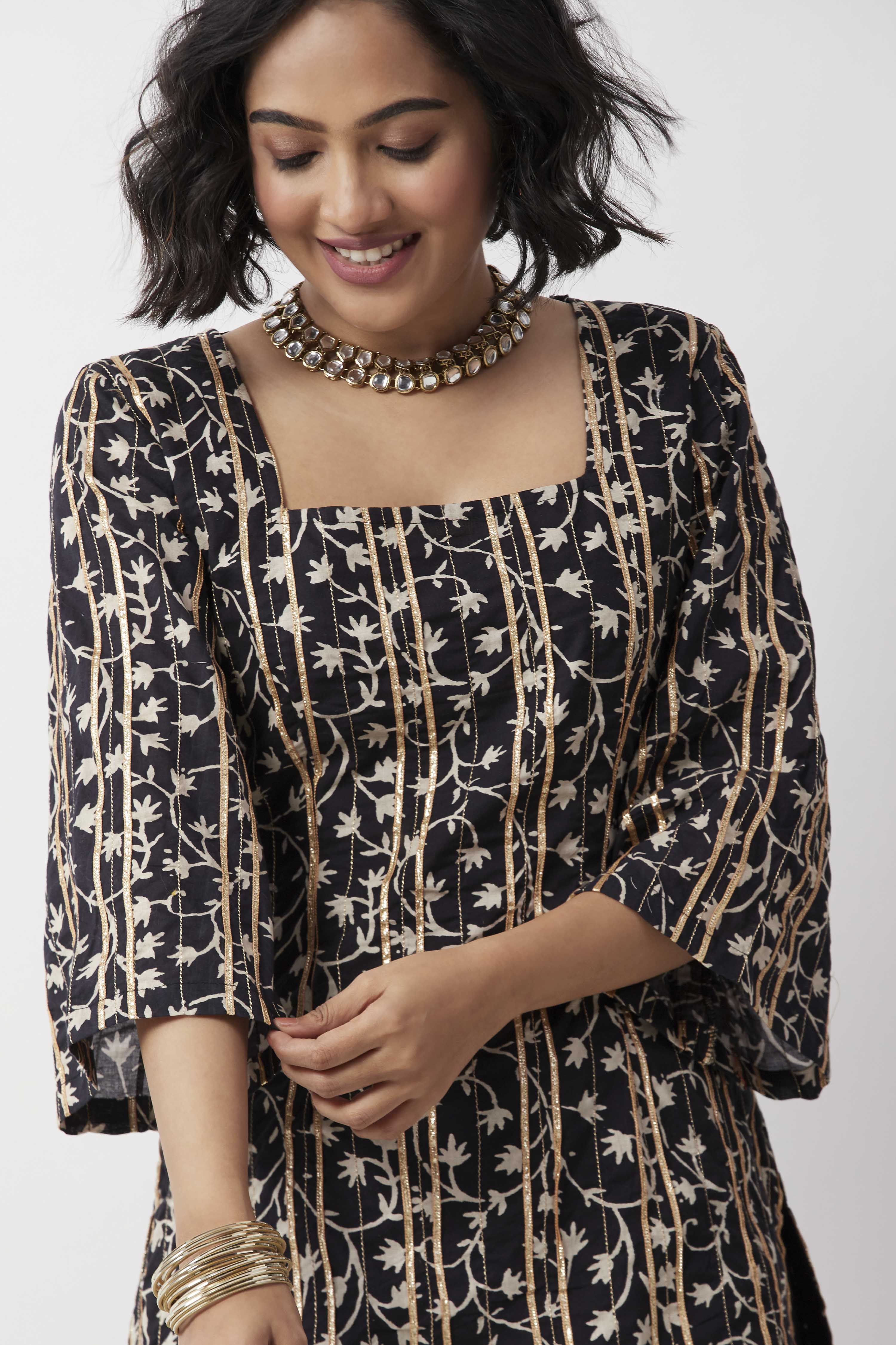 Black Cotton Printed Short Kurti image number 1