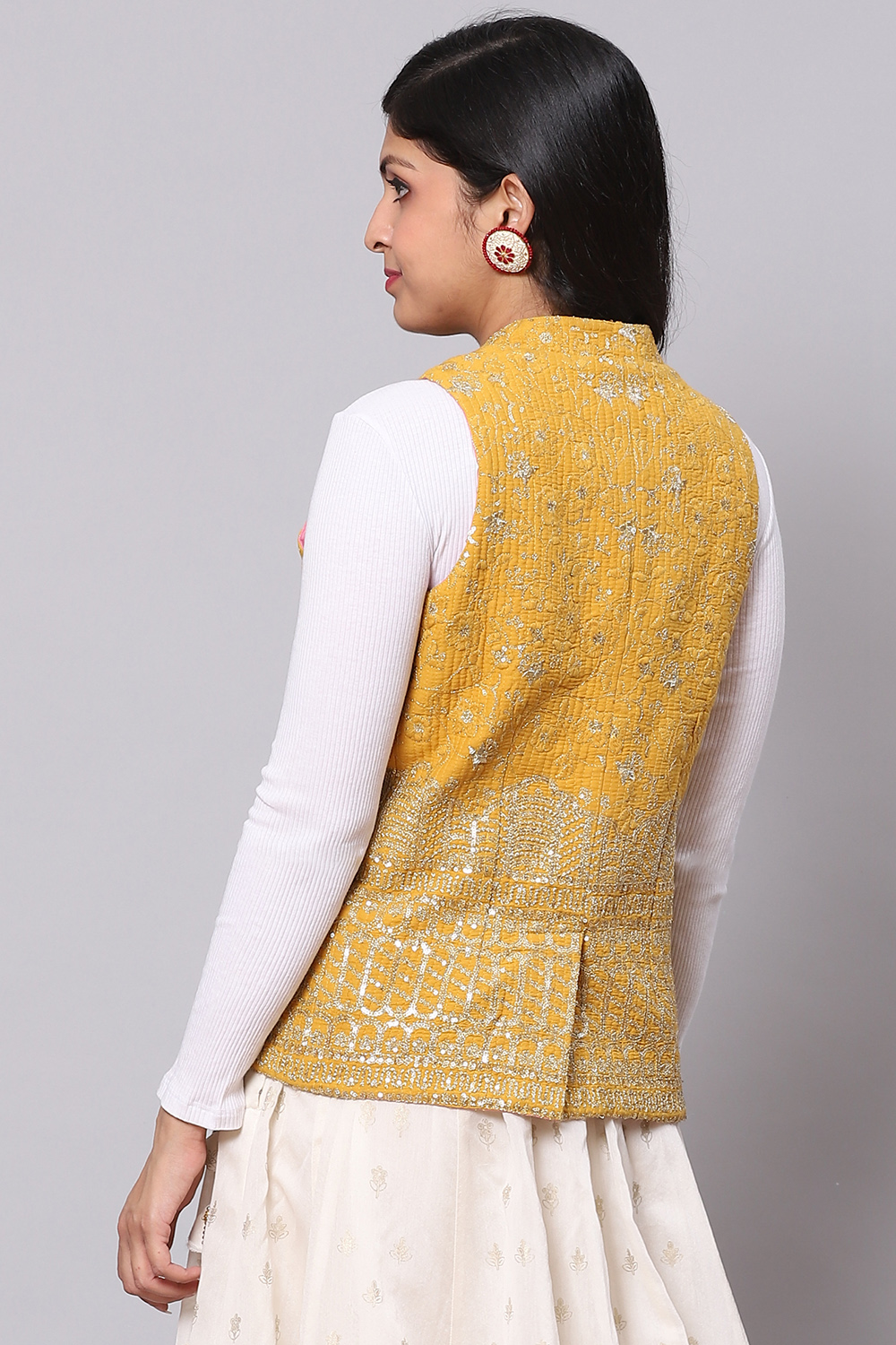 Mustard Straight Silk Yarndyed Jacket image number 4