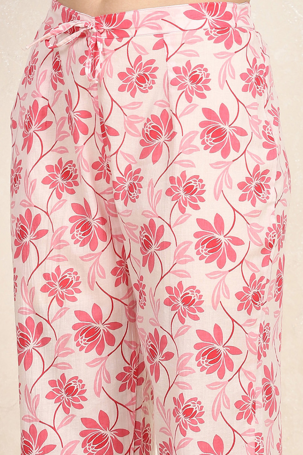 Pink Cotton Screen Print Unstitched Suit Set image number 3
