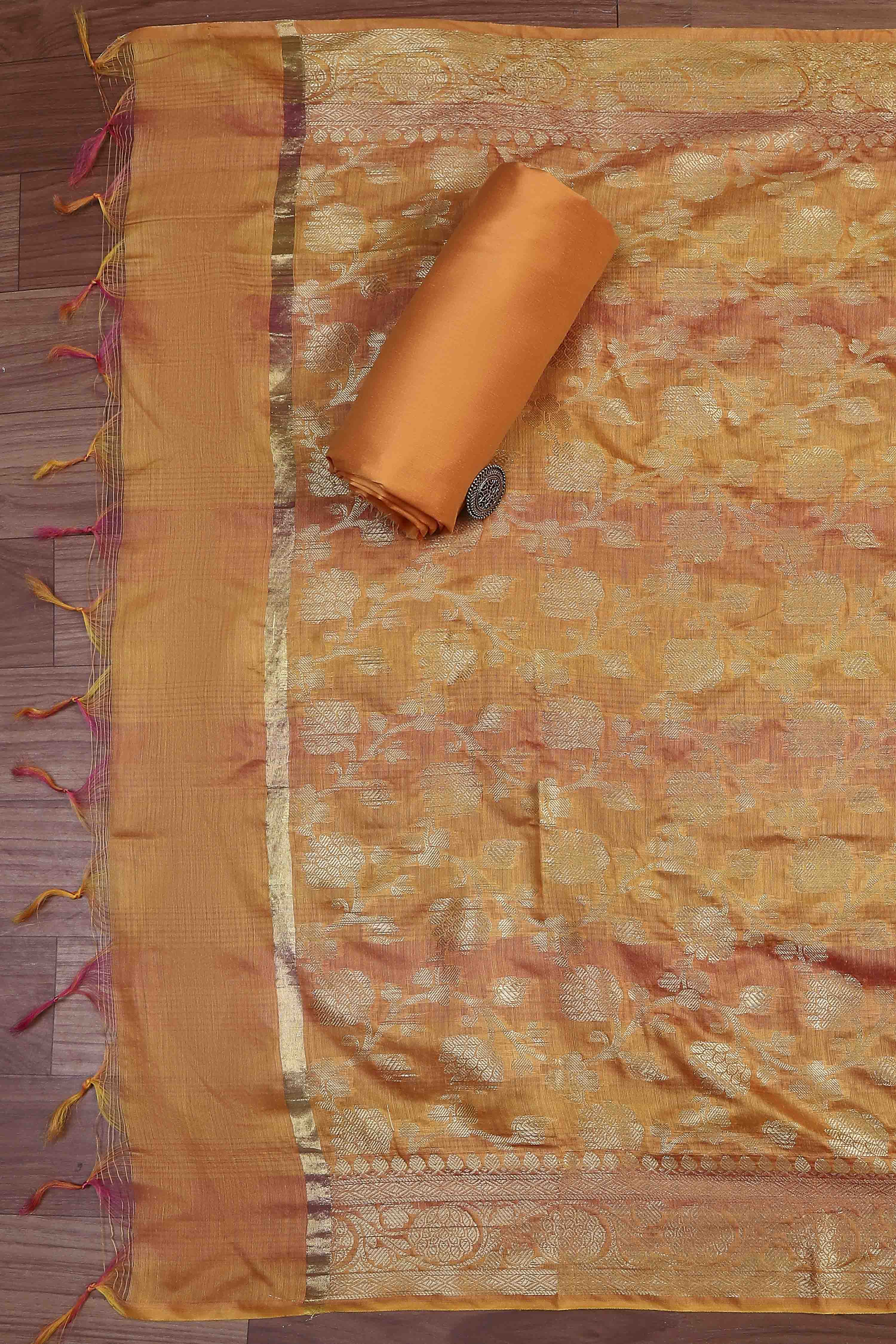 Rust Cotton Printed Embroidered Unstitched Suit Set image number 3