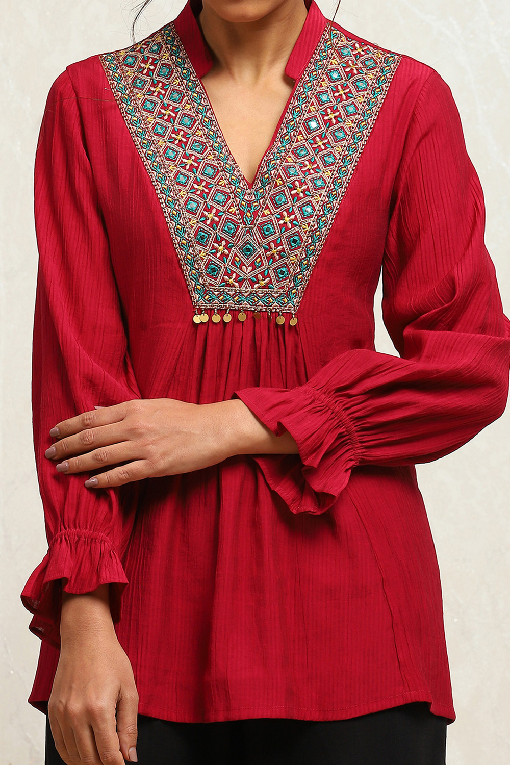 Buy God Bless Floral Printed Puff Sleeves Pure Cotton A Line Kurti...