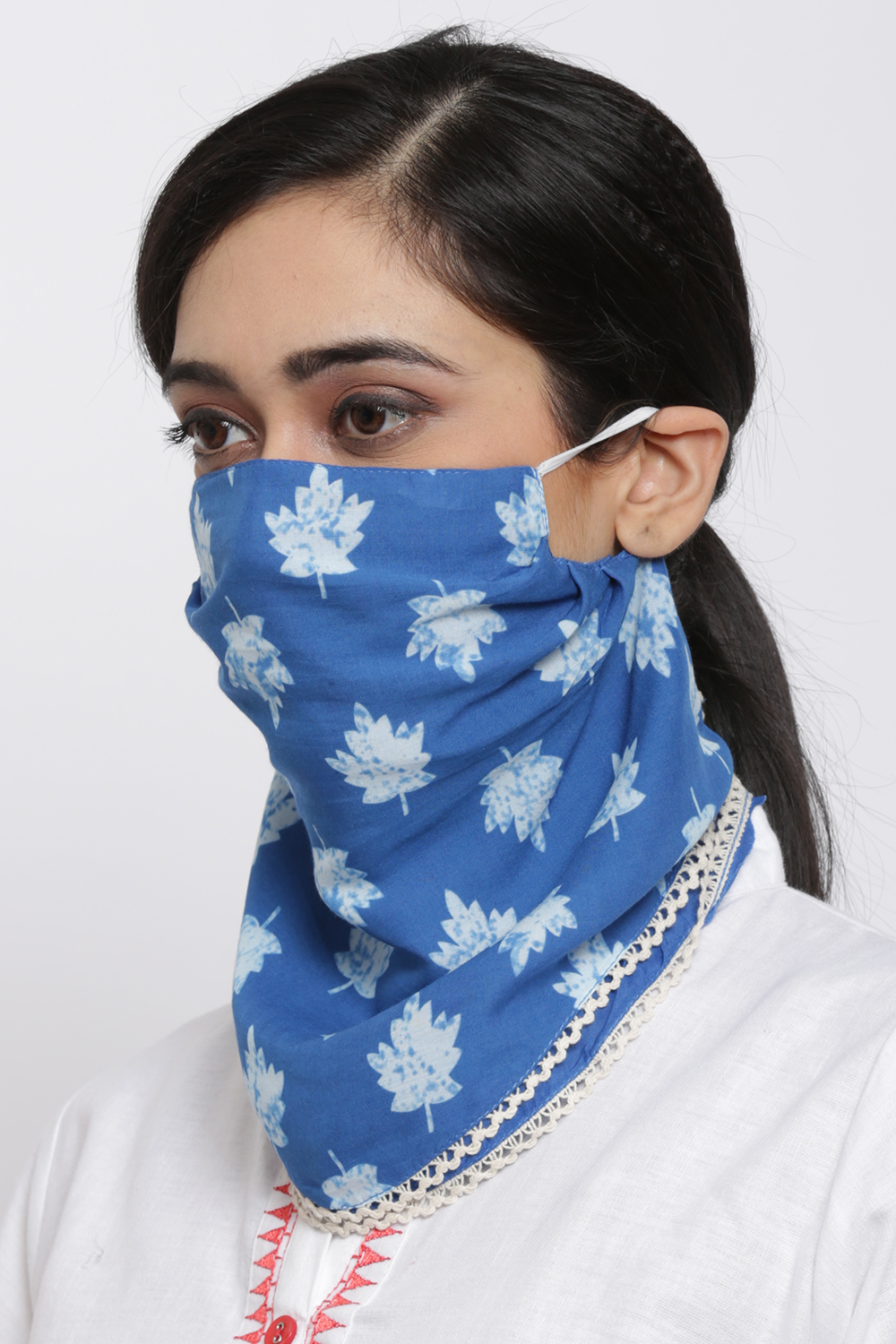 Blue Modal Printed Face Mask image number 1