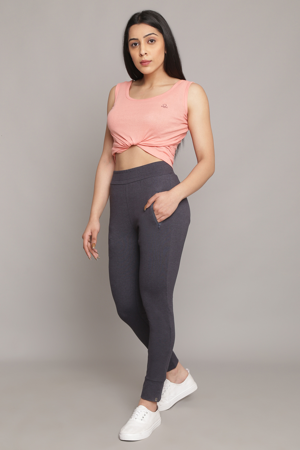 Charcoal Melange Knitted Cotton Blend Joggers image number 0