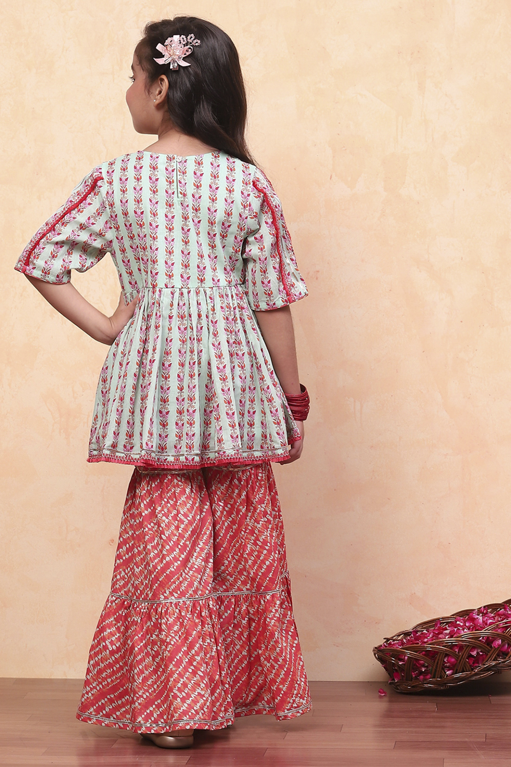 Aqua-Coral Cotton Sharara Suit Set image number 4